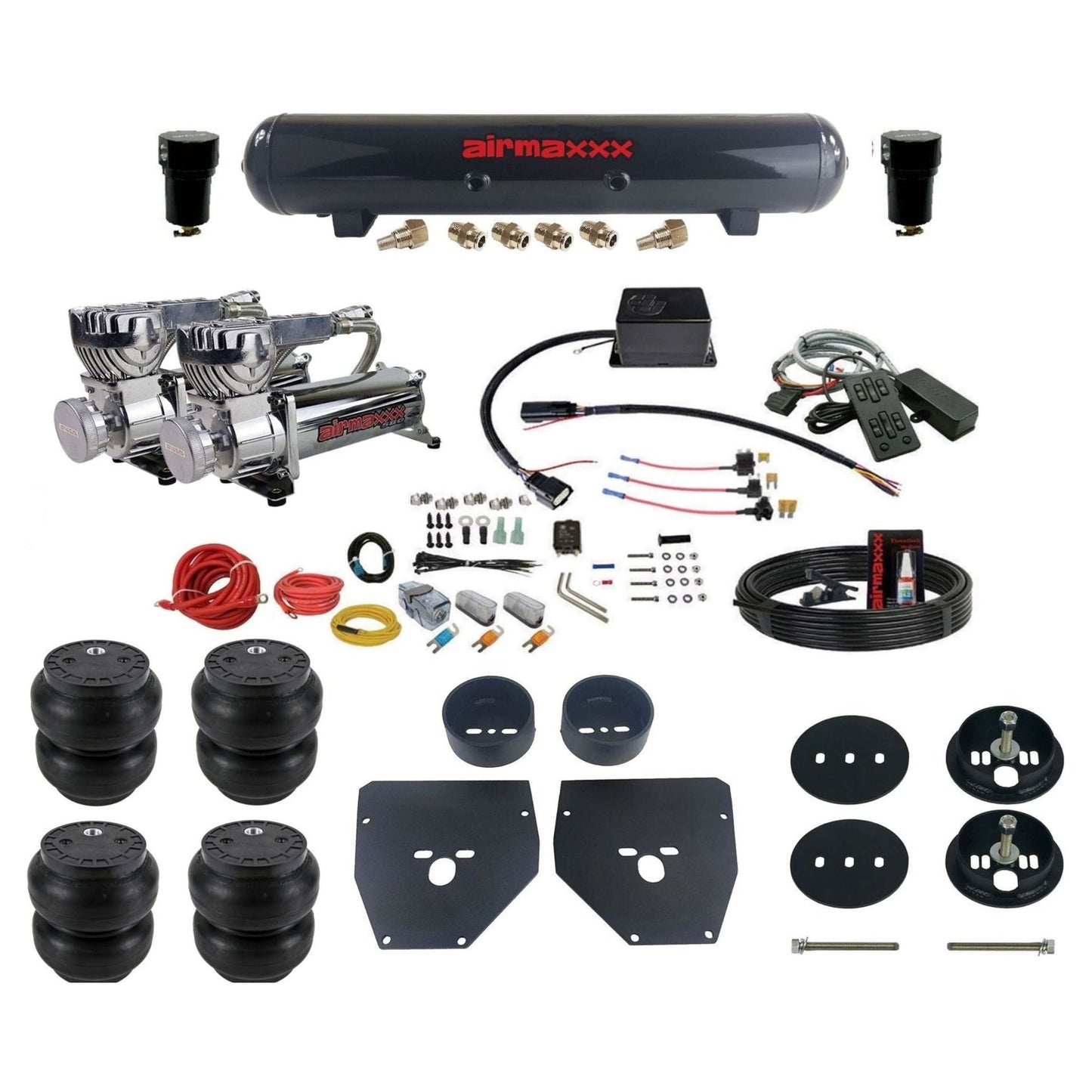 Slam Specialties dual chrome 580 compressors steel tank slam bags air ride kit for 1963–72 Chevy C10 KC1063-580C2-57S-SV8CMC1-WK-HFSS7