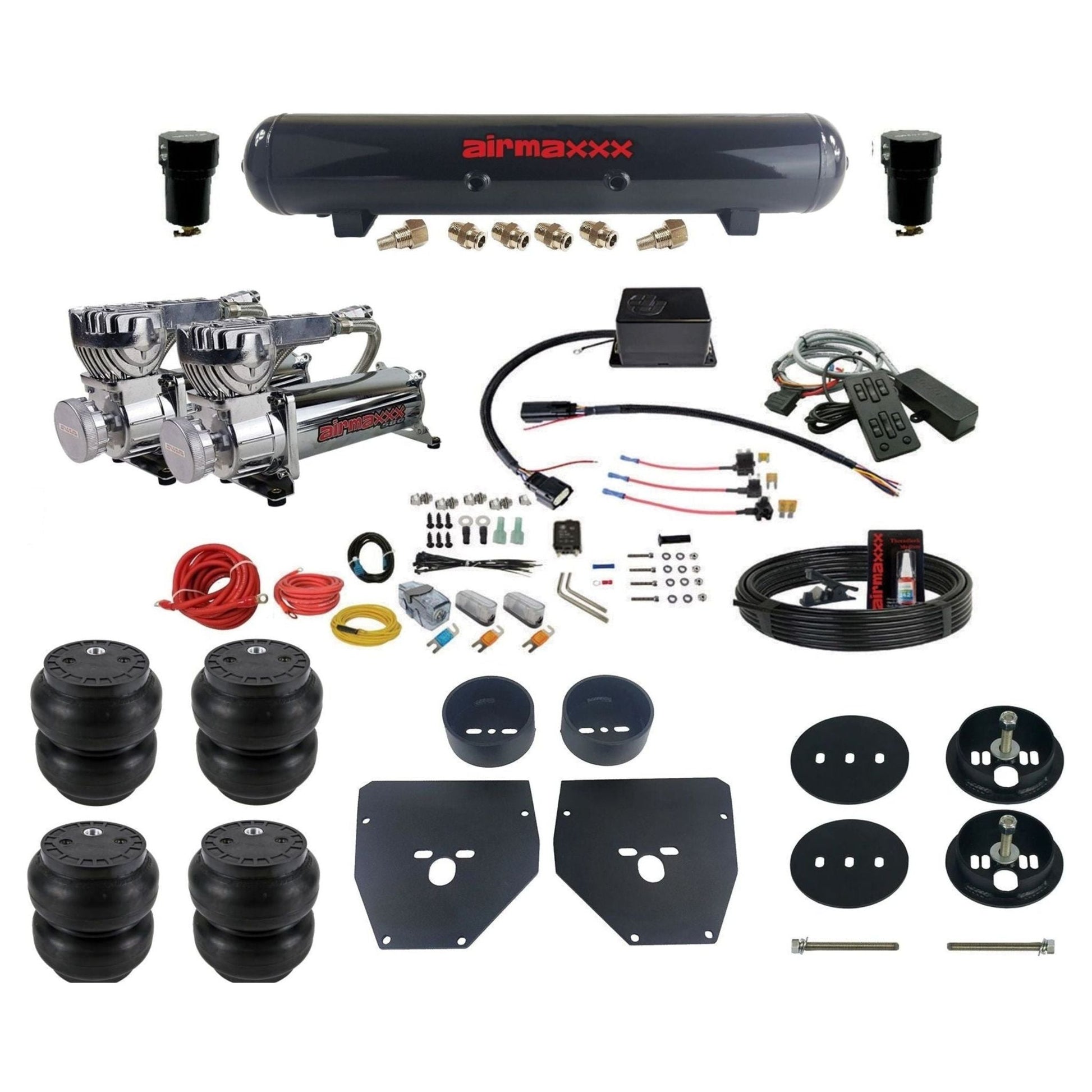 Slam Specialties dual chrome 580 compressors steel tank slam bags air ride kit for 1963–72 Chevy C10 KC1063-580C2-57S-SV8CMC1-WK-HFSS7