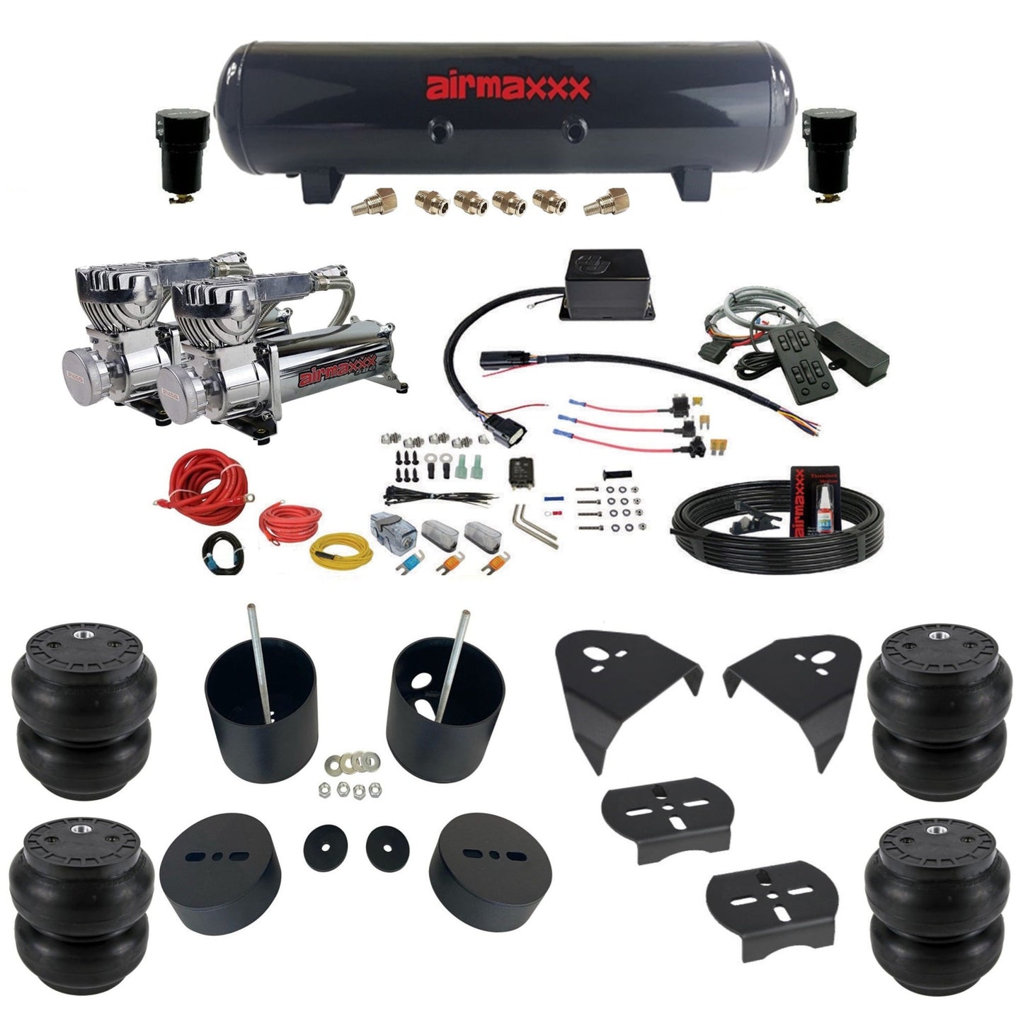 Slam Specialties dual chrome 580 compressors steel tank slam bags air ride kit for 1988–98 Silverado 1500 KGM88-580C2-57S-SV8CMC1-WK-HFSS7