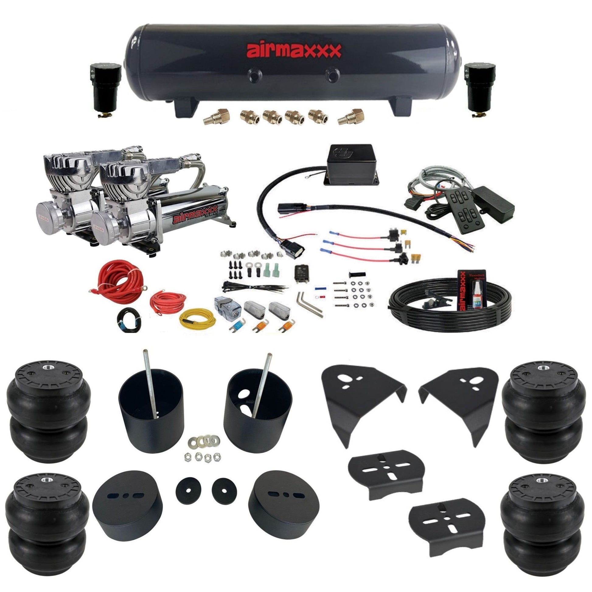 Slam Specialties dual chrome 580 compressors steel tank slam bags air ride kit for 1988–98 Silverado 1500 KGM88-580C2-57S-SV8CMC1-WK-HFSS7