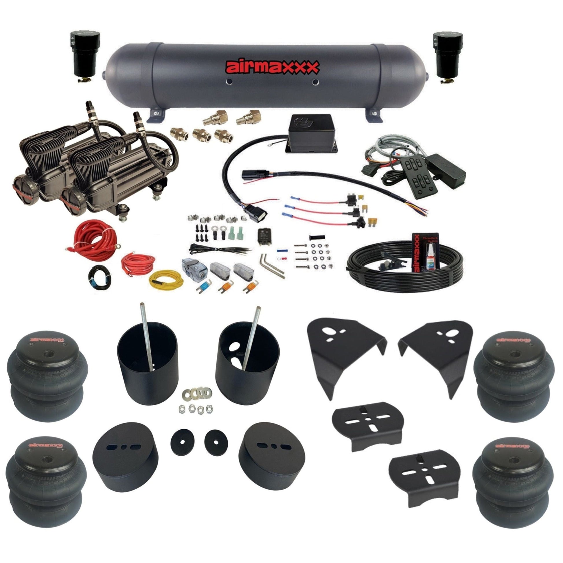 Slam Specialties dual x-series compressors aluminum tank 2600 bags air ride kit for 1999–2006 Silverado/Sierra KGM99-XB2-57ABK-SV8CMC1-WK-HF