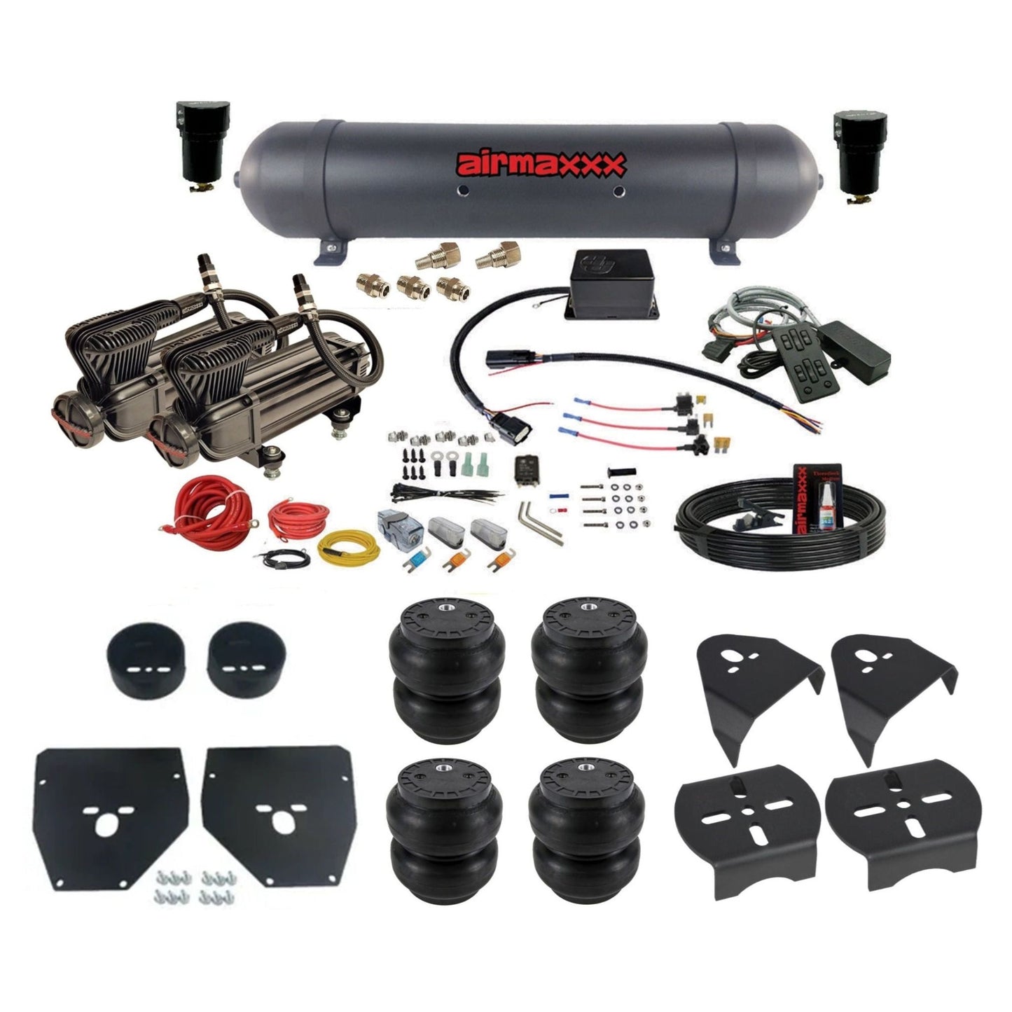 Slam Specialties dual x-series  compressors aluminum tank slam bags air ride kit fits 1973–87 Chevy/GMC C10 KC1073-XB2-57ABLK-SV8CMC1-WK-HFSS7