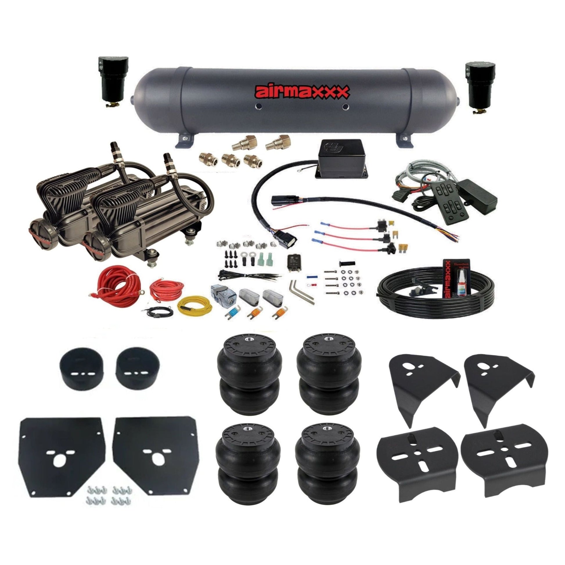 Slam Specialties dual x-series  compressors aluminum tank slam bags air ride kit fits 1973–87 Chevy/GMC C10 KC1073-XB2-57ABLK-SV8CMC1-WK-HFSS7