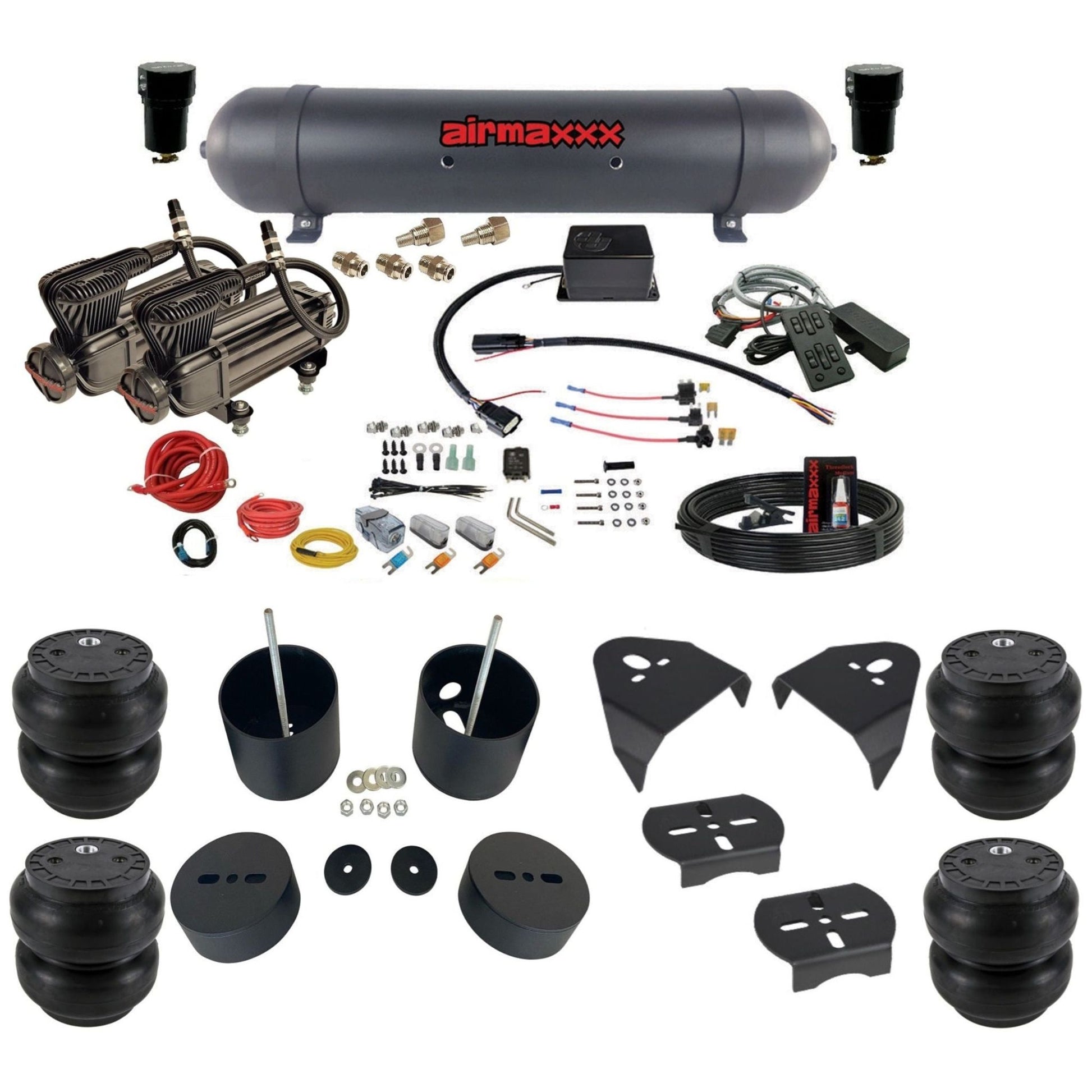 Slam Specialties dual x-series compressors aluminum tank slam bags air ride kit for 1999–2006 Silverado/Sierra KGM99-XB2-57ABK-SV8CMC1-WK-HFSS7