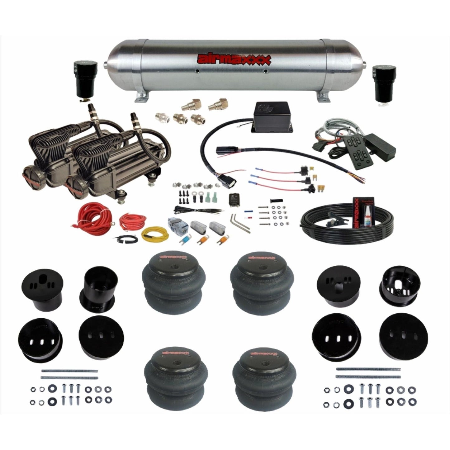 Slam Specialties dual x-series compressors raw aluminum tank 2600 bags air ride kit for 1958–60 Cadillac KCAD58-XB2-57ARW-SV8CMC1-WK-HF