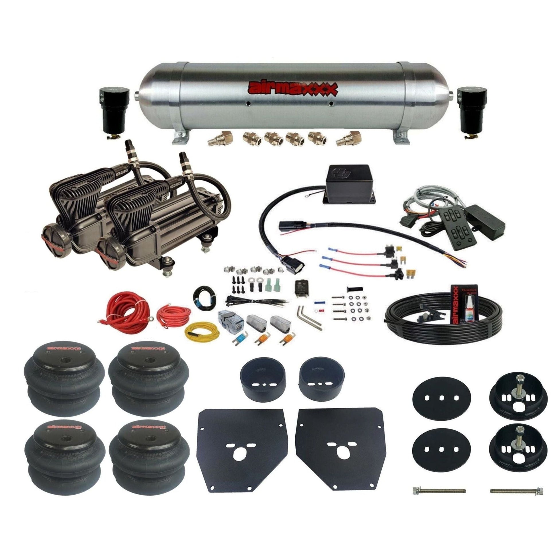 Slam Specialties dual x-series compressors raw aluminum tank 2600 bags air ride kit for 1963–72 Chevy C10 KC1063-XB2-57ARAW-SV8CMC1-WK-HF