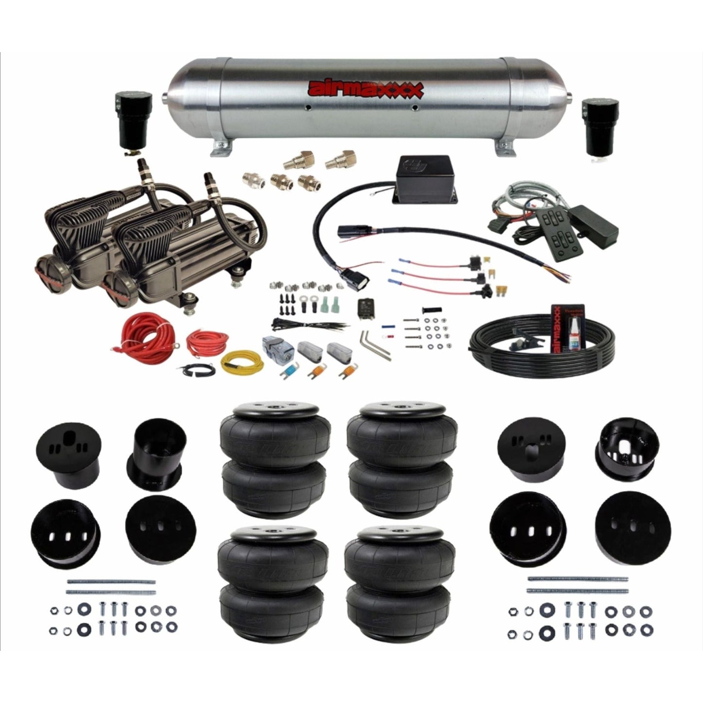 Slam Specialties dual x-series compressors raw aluminum tank airlift bags air ride kit for 1958–60 Cadillac KCAD58-XB2-57ARW-SV8CMC1-WK-HFD25