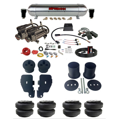 Slam Specialties dual x-series  compressors raw aluminum tank & airlift bags air ride kit for 1965–70 Impala KIMP65-XB2-57ARW-SV8CMC1-WK-HFD25