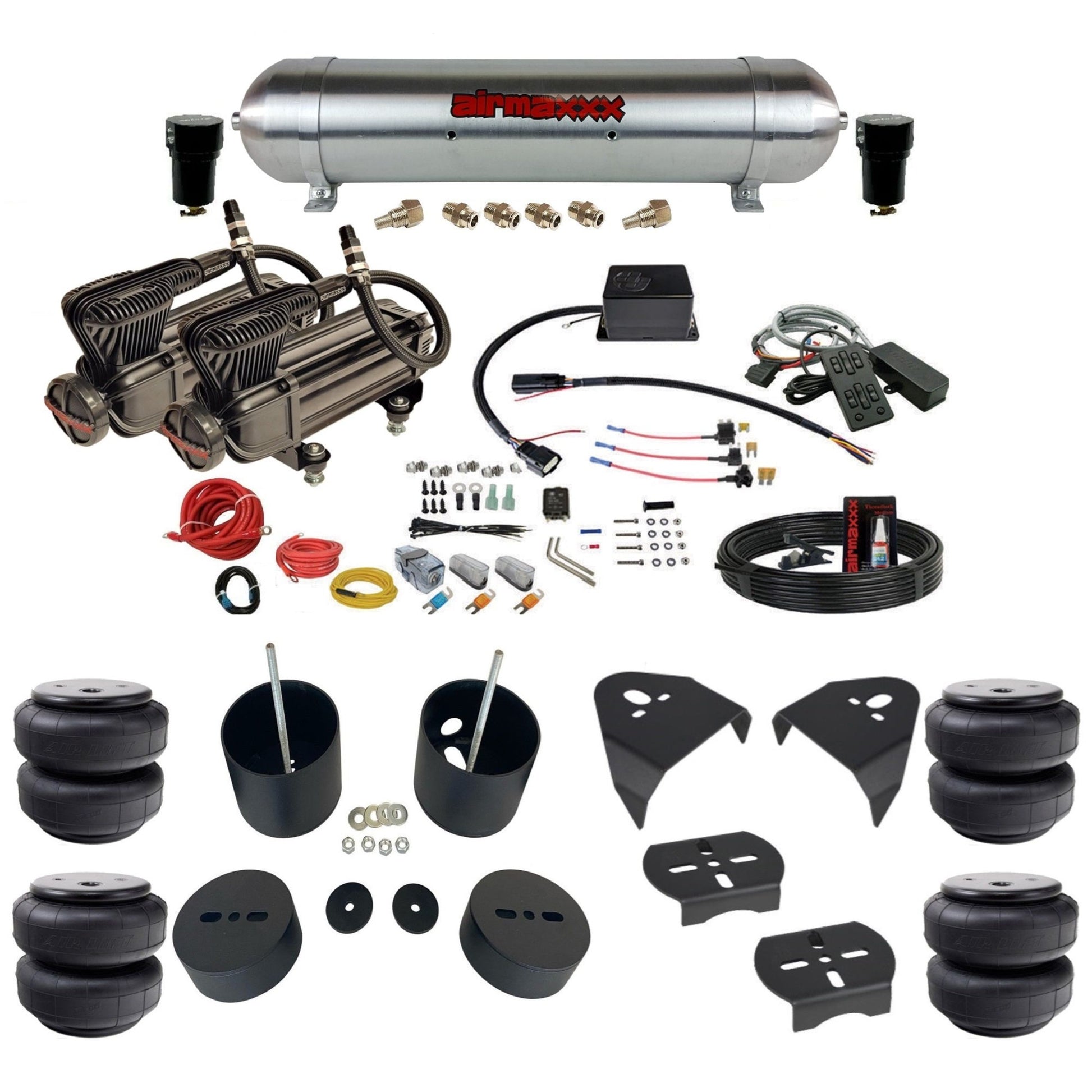 Slam Specialties dual x-series compressors raw aluminum tank airlift  bags air ride kit for 1988–98 Silverado 1500 KGM88-XB2-57ARW-SV8CMC1-WK-HFD26