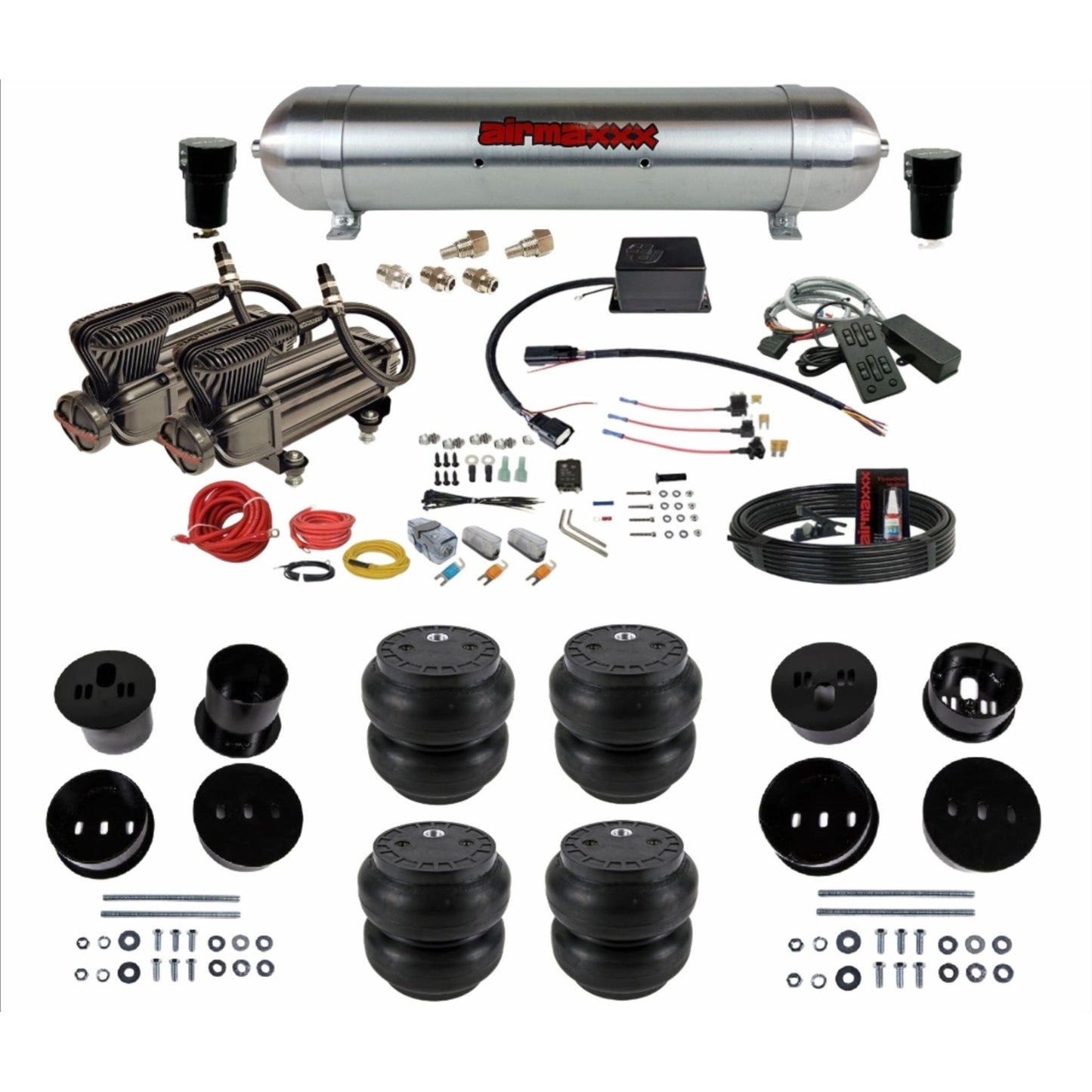 Slam Specialties dual x-series compressors raw aluminum tank slam bags air ride kit for 1958–60 Cadillac KCAD58-XB2-57ARW-SV8CMC1-WK-HFSS7