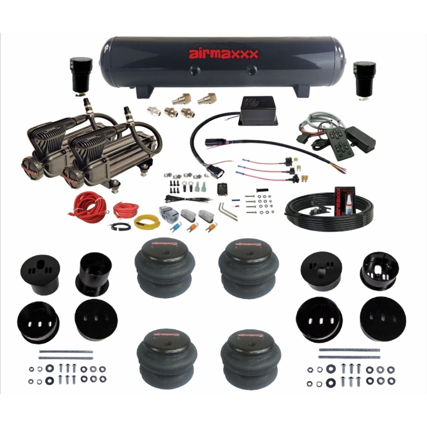 Slam Specialties dual x-series compressors steel tank 2600 bags air ride kit for 1958–60 Cadillac KCAD58-XB2-57S-SV8CMC1-WK-HF