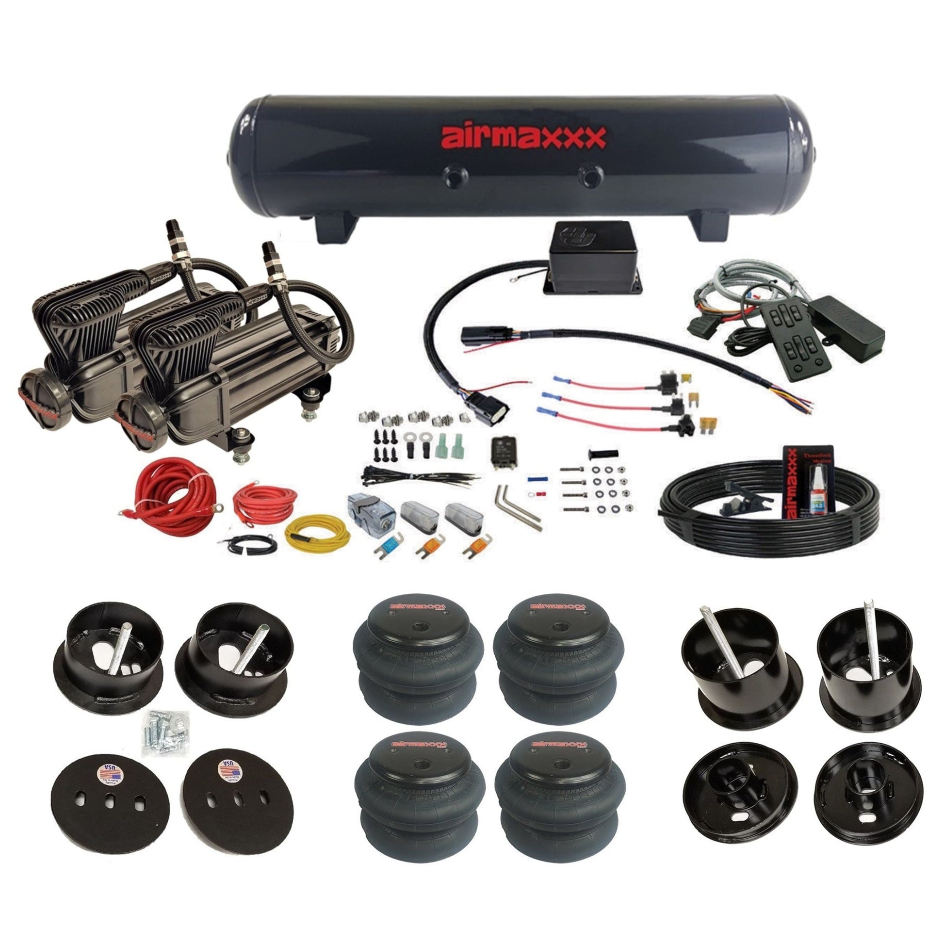 Slam Specialties dual x-series compressors steel tank 2600 bags air ride kit for 1961–62 Cadillac K-CAD6162-XB2-57S-SV8C-MC1-WK-HF