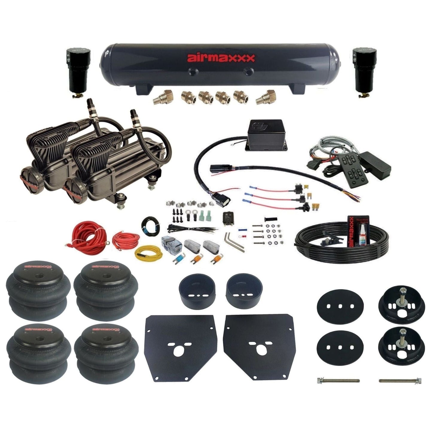 Slam Specialties dual x-series compressors steel tank 2600 bags air ride kit for 1963–72 Chevy C10 KC1063-XB2-57S-SV8CMC1-WK-HF