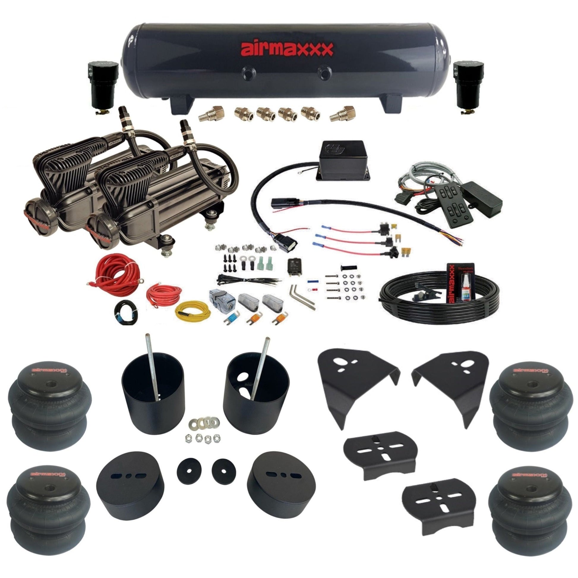 Slam Specialties dual x-series compressors steel tank 2600 bags air ride kit for 1999–2006 Silverado/Sierra KGM99-XB2-57S-SV8CMC1-WK-HF