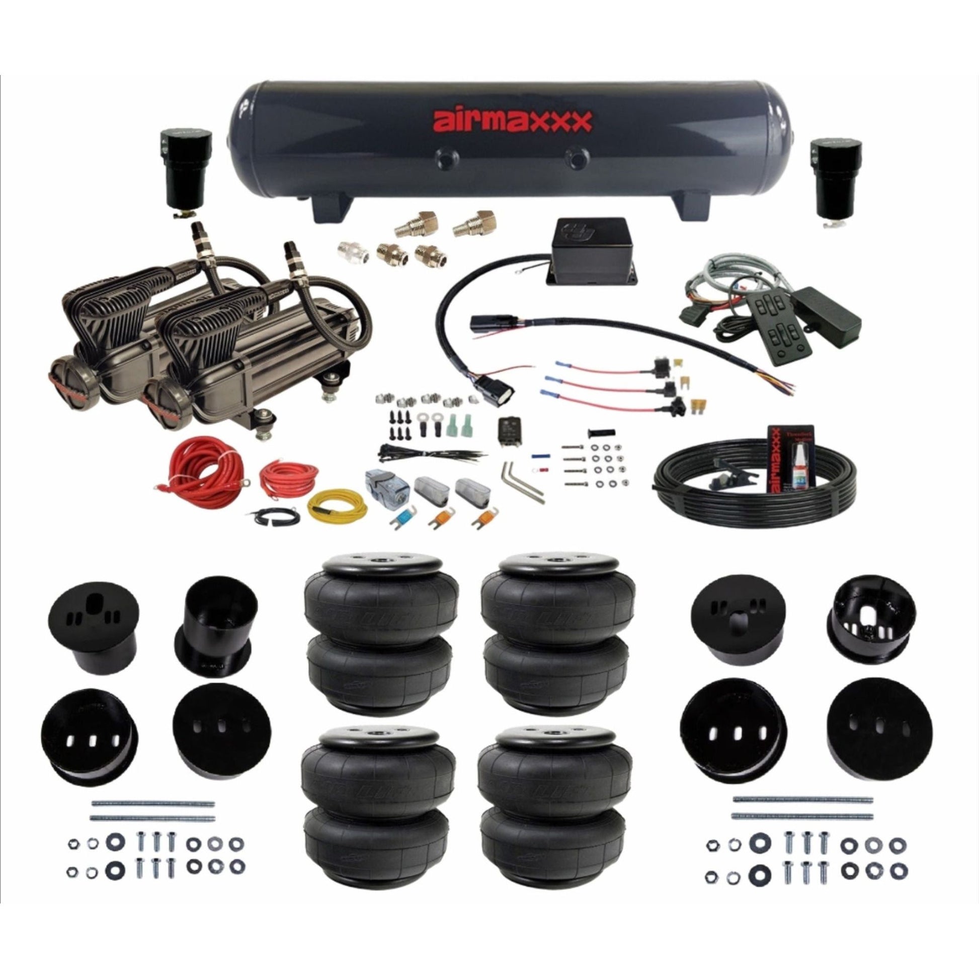 Slam Specialties dual x-series compressors steel tank airlift bags air ride kit for 1958–60 Cadillac KCAD58-XB2-57S-SV8CMC1-WK-HFD25