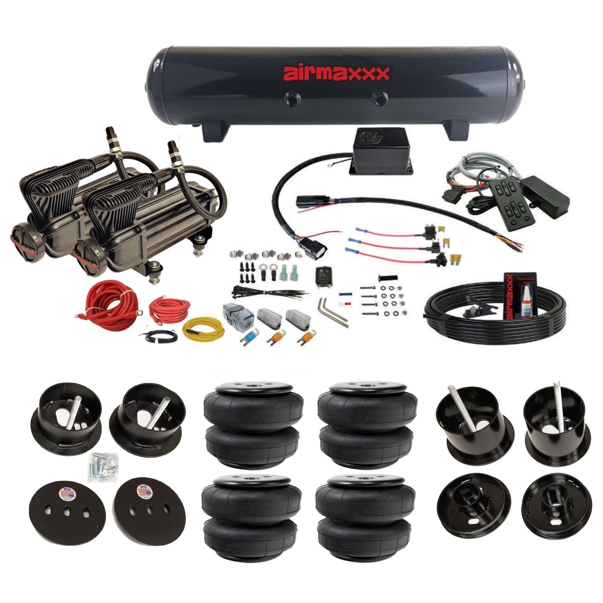 Slam Specialties dual x-series compressors steel tank airlift bags air ride kit for 1961–62 Cadillac K-CAD6162-XB2-57S-SV8C-MC1-WK-HFD25