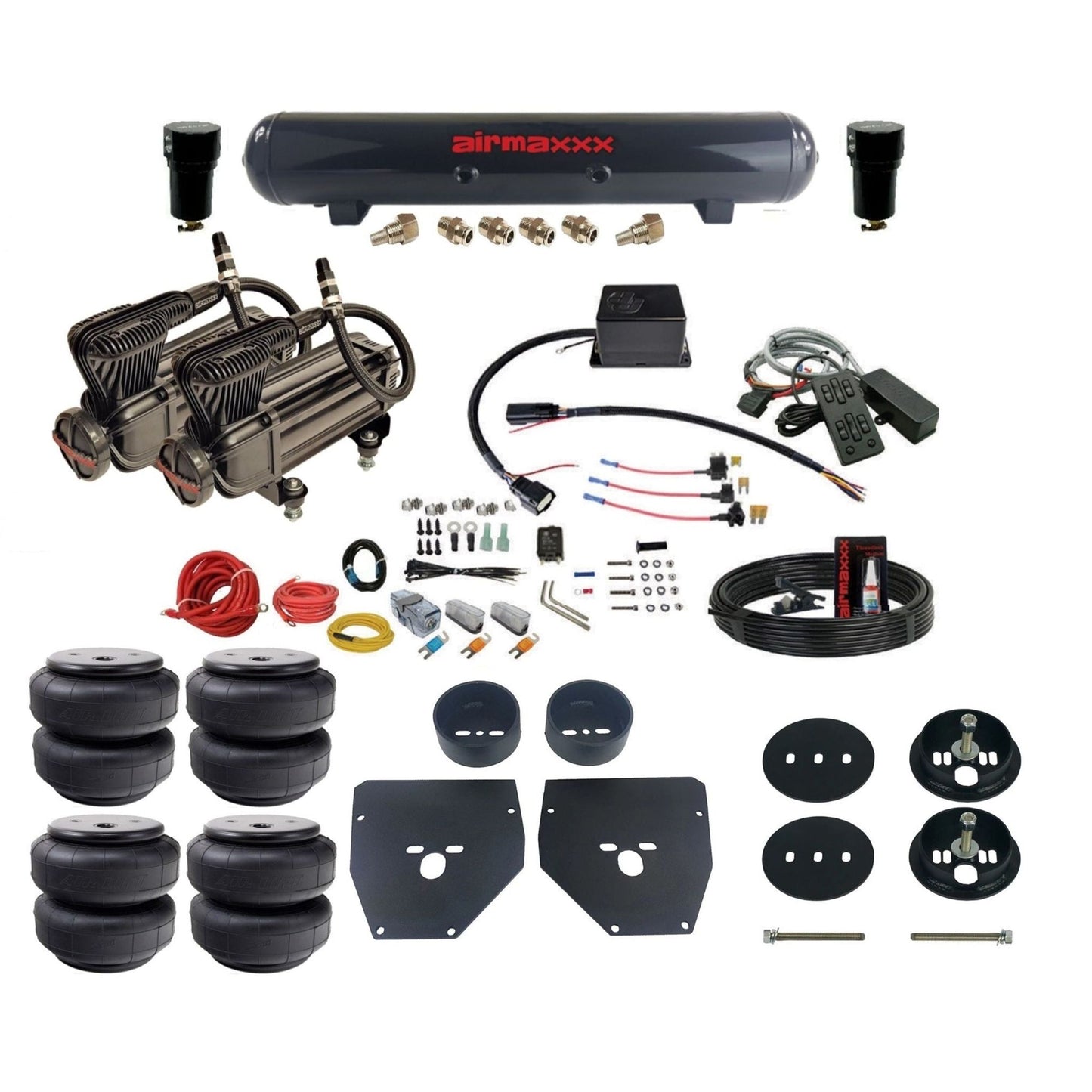 Slam Specialties dual x-series compressors steel tank airlift bags air ride kit for 1963–72 Chevy C10 KC1063-XB2-57S-SV8CMC1-WK-HFD26