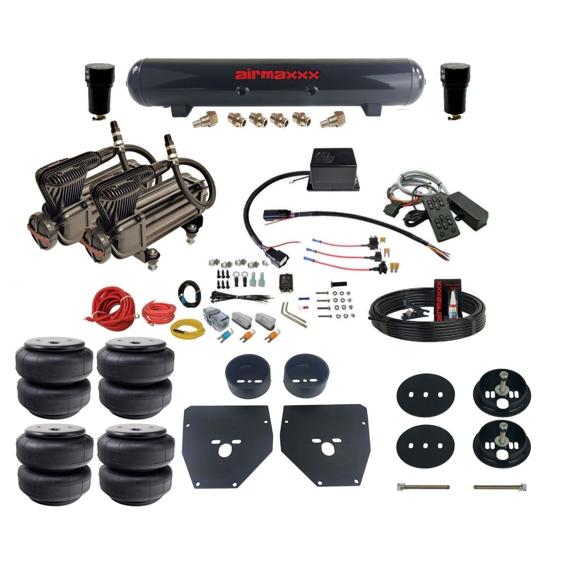 Slam Specialties dual x-series compressors steel tank airlift bags air ride kit for 1963–72 Chevy C10 KC1063-XB2-57S-SV8CMC1-WK-HFD26