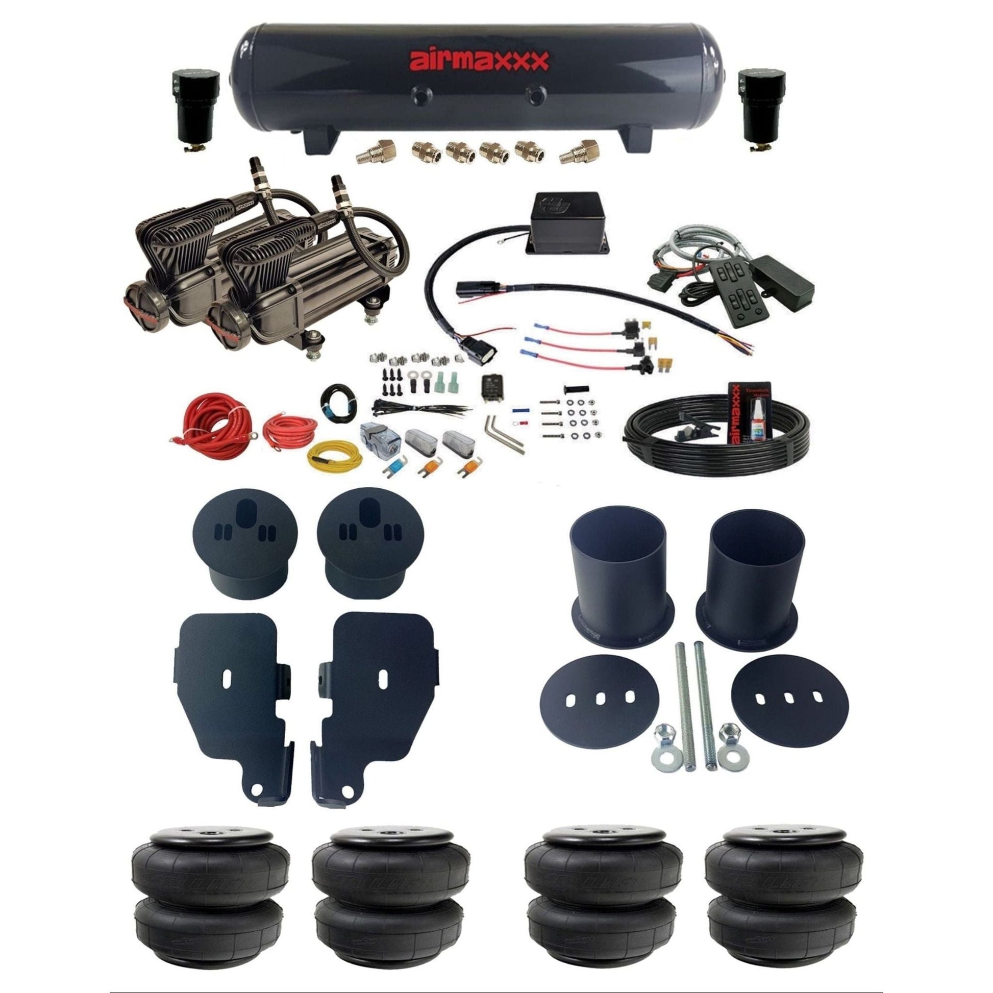 Slam Specialties dual x-series  compressors steel tank & airlift bags air ride kit for 1965–70 Impala KIMP65-XB2-57S-SV8CMC1-WK-HFD25