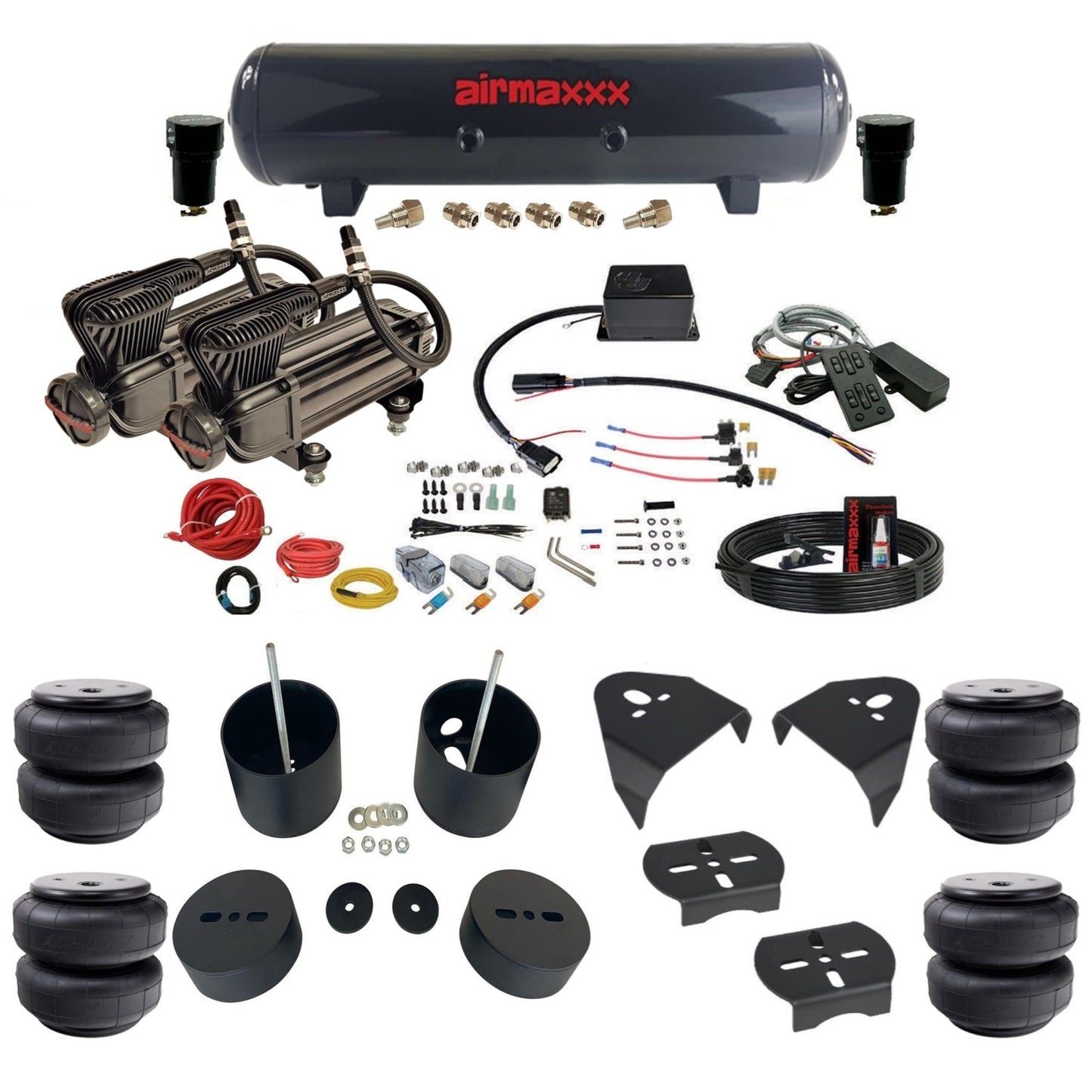 Slam Specialties dual x-series compressors steel tank airlift bags air ride kit for 1988–98 Silverado 1500 KGM88-XB2-57S-SV8CMC1-WK-HFD26