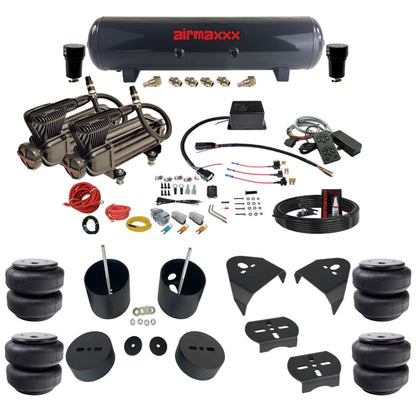 Slam Specialties dual x-series compressors steel tank airlift bags air ride kit for 1999–2006 Silverado/Sierra GM99-XB2-57S-SV8CMC1-WK-HFD26