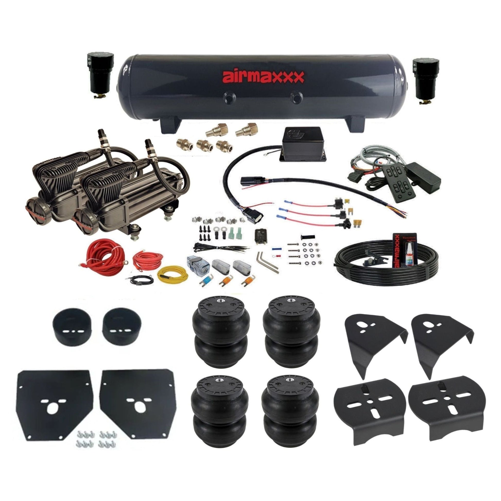 Slam Specialties dual x-series  compressors steel tank slam bags air ride kit fits 1973–87 Chevy/GMC C10 C1073-XB2-57S-SV8CMC1-WK-HFSS7