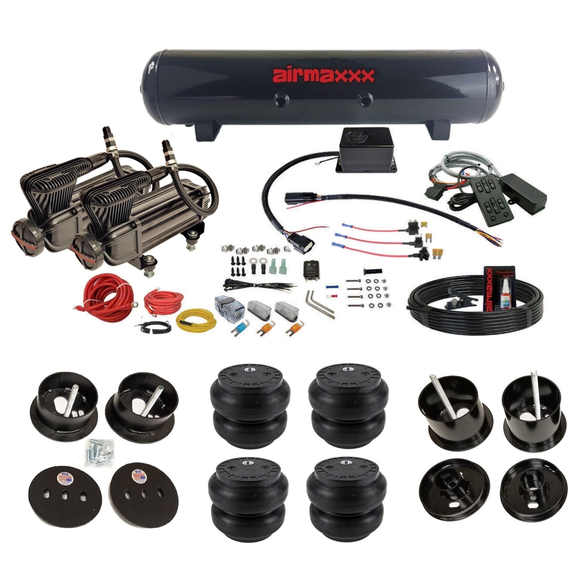 Slam Specialties dual x-series compressors steel tank slam bags air ride kit for 1961–62 Cadillac K-CAD6162-XB2-57S-SV8C-MC1-WK-HFSS7