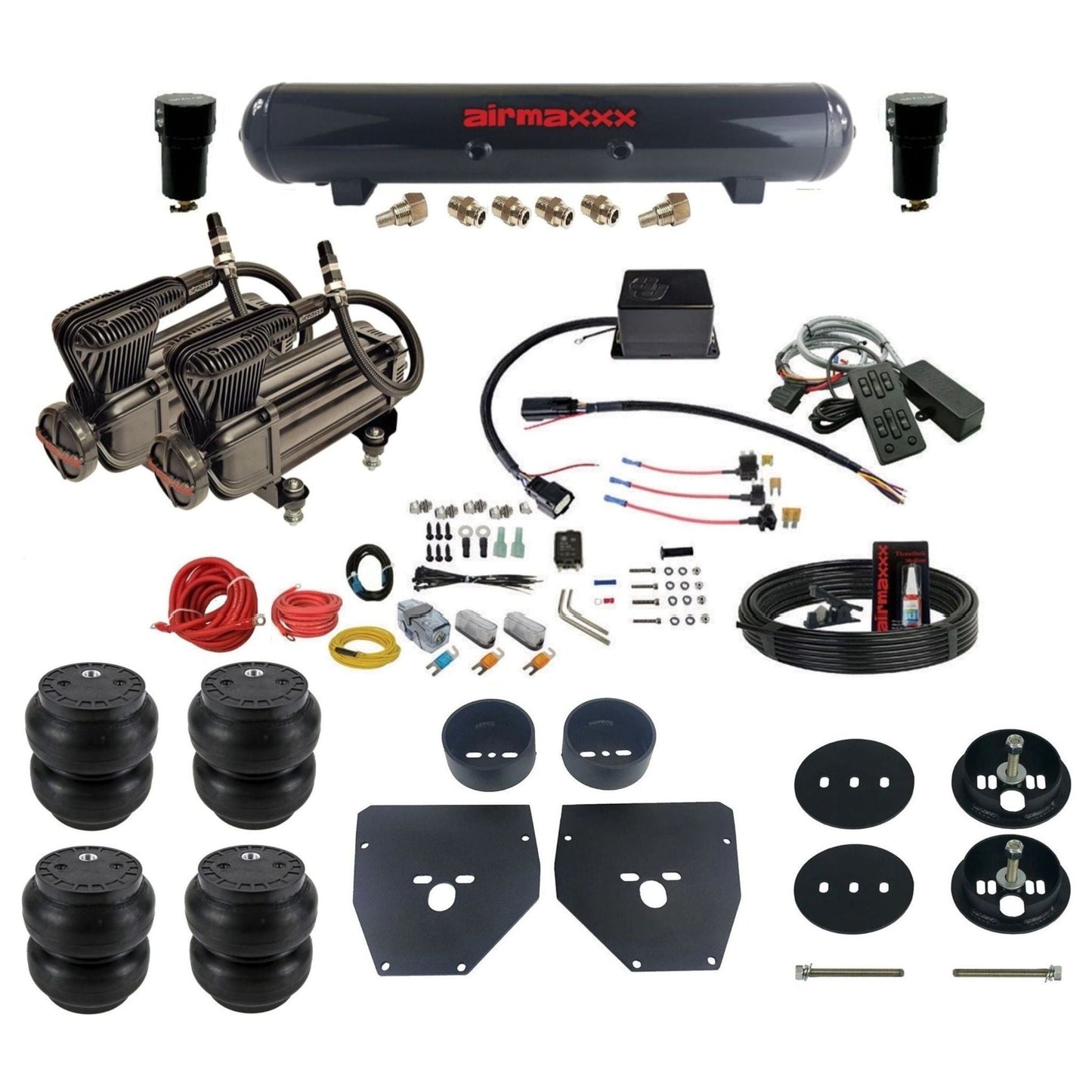 Slam Specialties dual x-series compressors steel tank slam bags air ride kit for 1963–72 Chevy C10 KC1063-XB2-57S-SV8CMC1-WK-HFSS7