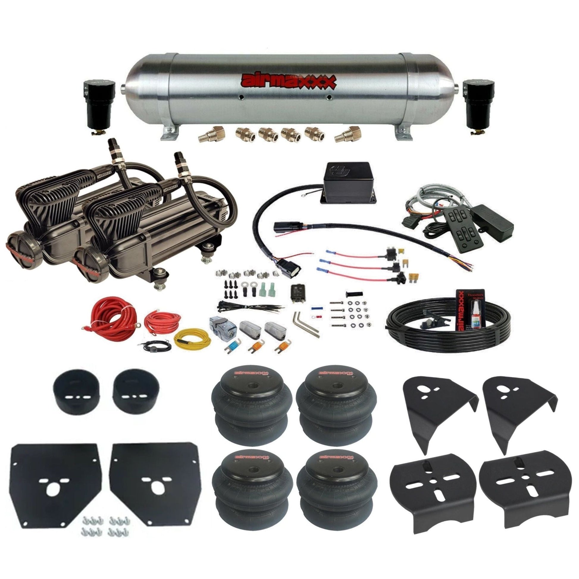 Slam Specialties x-series compressors raw aluminum tank 2600 bags air ride kit for 1973–1987 Chevy C10 KC1073-XB2-57ARAW-SV8CMC1-WK-HF