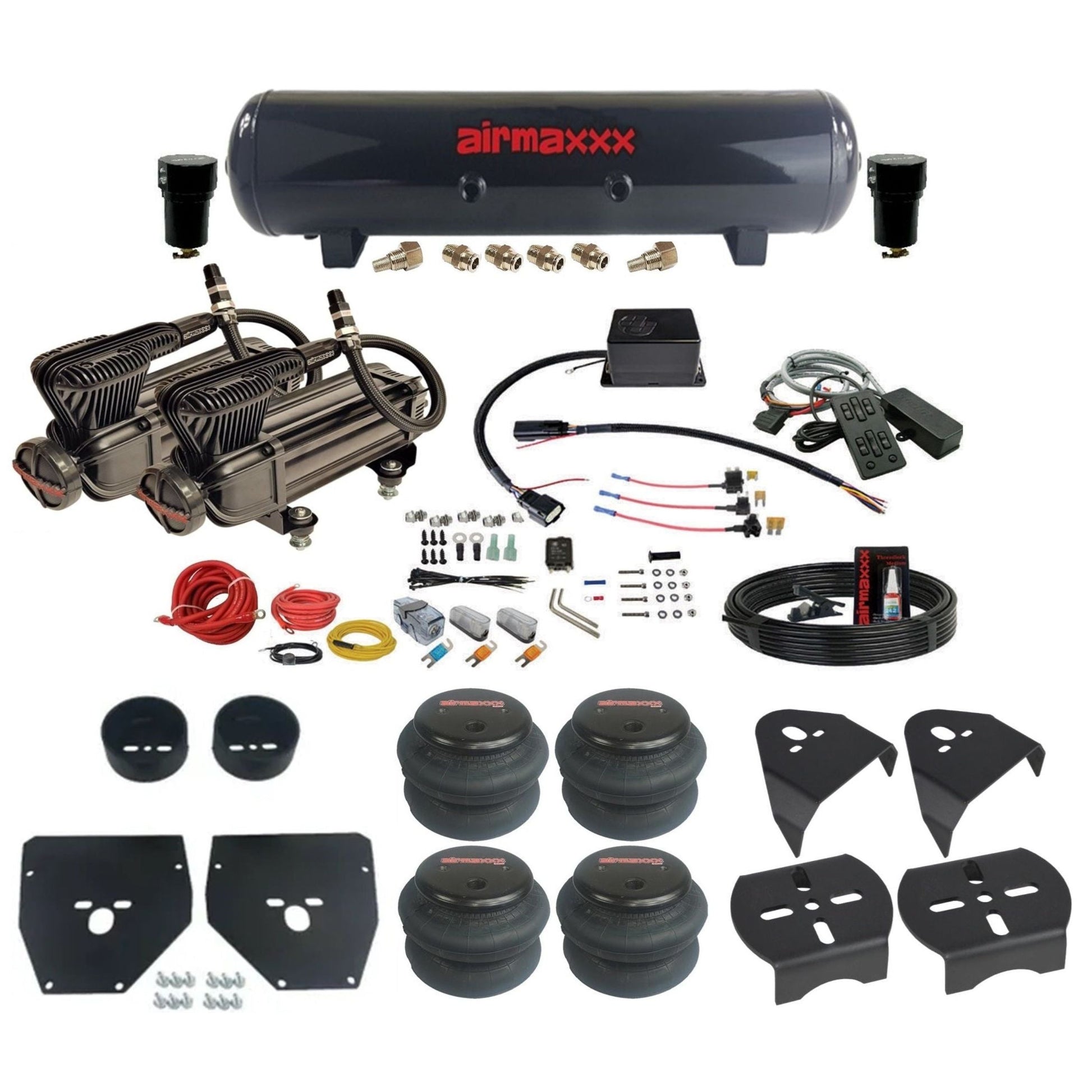 Slam Specialties x-series compressors steel tank 2600 bags air ride kit for 1973–1987 Chevy C10 KC1073-XB2-57S-SV8CMC1-WK-HF