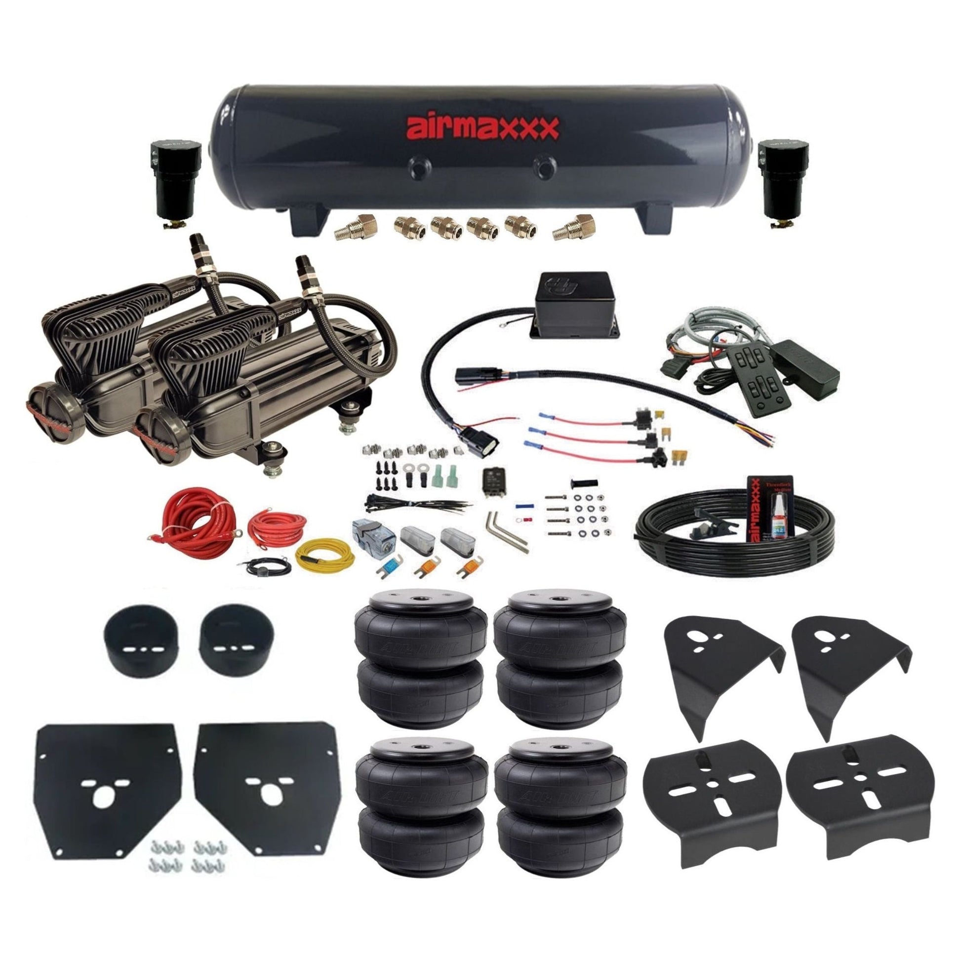 Slam Specialties x-series compressors steel tank airlift bags air ride kit for 1973–1987 Chevy C10 KC1073-XB2-57S-SV8CMC1-WK-HFD26