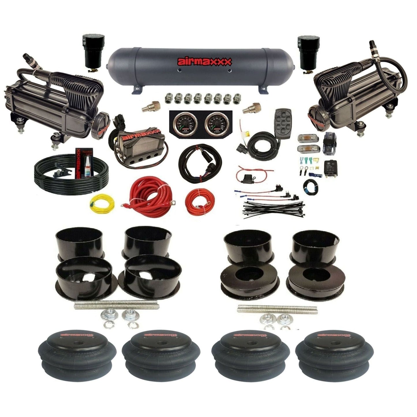X-series airmaxxx Air Suspension Kit Plug n Play X4 Air Manifold w/Gauges 2600 bags & aluminum tank Fits 1971-77 GM KBBDY-XB2-57ABK-X4X7-WK-HF