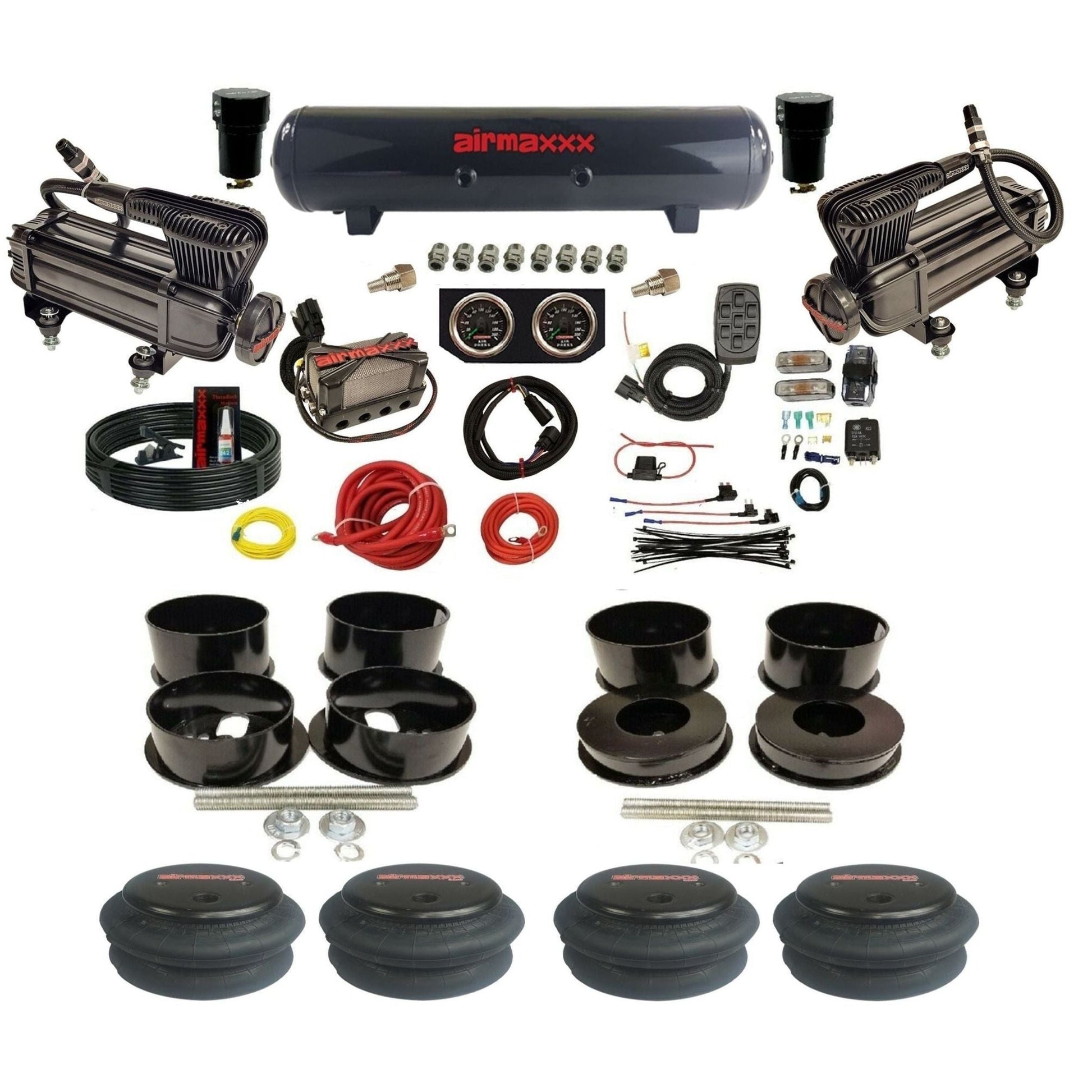 X-series airmaxxx Air Suspension Kit Plug n Play X4 Air Manifold w/Gauges 2600 bags & steel tank Fits 1971-77 GM KBBDY-XB2-57S-X4X7-WK-HFB-Body
