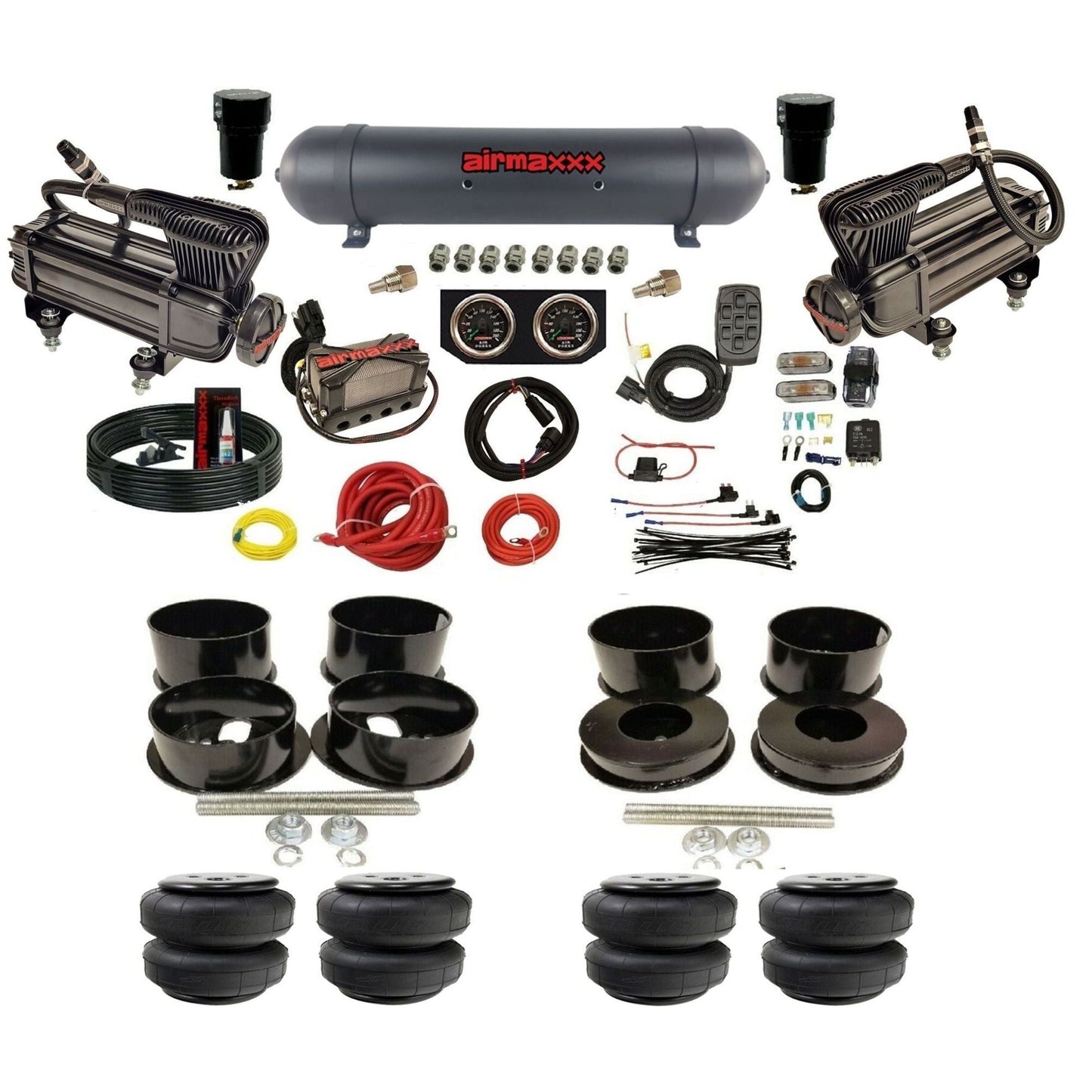 X-series airmaxxx Air Suspension Kit Plug n Play X4 Air Manifold w/Gauges Air Lift bags & aluminum tank Fits 1971-77 GM KBBDY-XB2-57ABK-X4X7-WK-HFD25