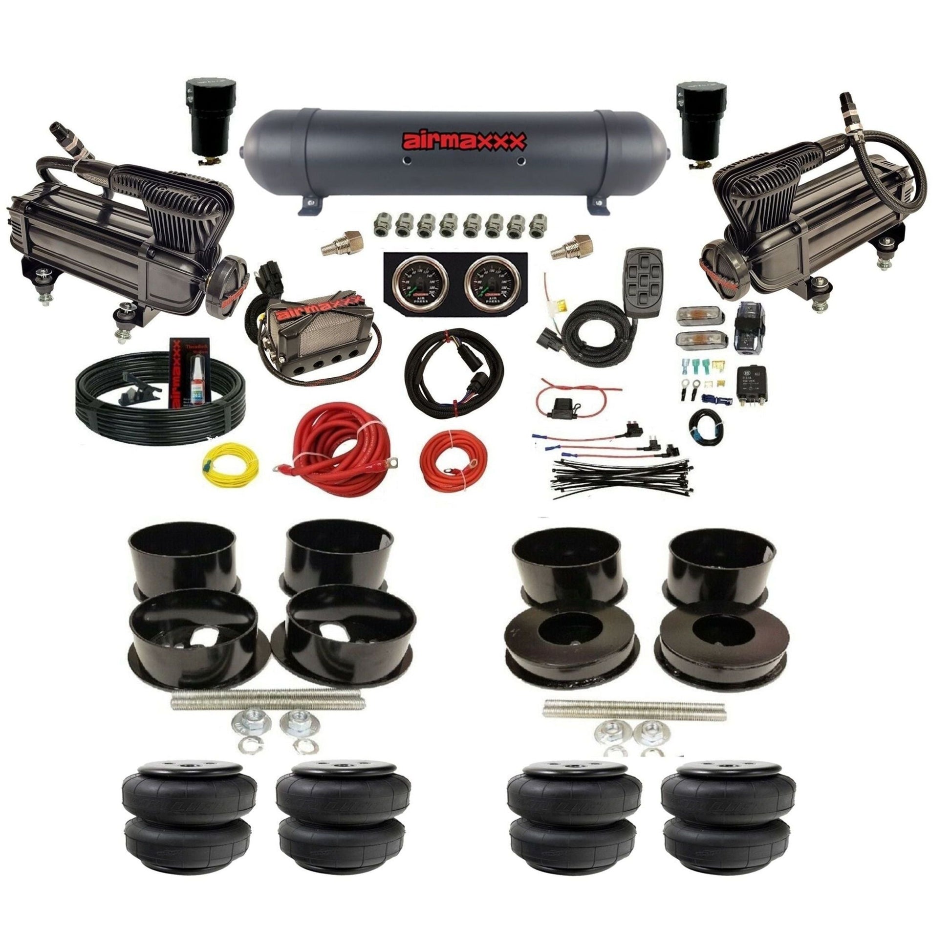X-series airmaxxx Air Suspension Kit Plug n Play X4 Air Manifold w/Gauges Air Lift bags & aluminum tank Fits 1971-77 GM KBBDY-XB2-57ABK-X4X7-WK-HFD25