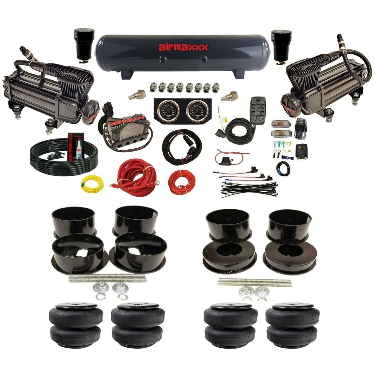 X-series airmaxxx Air Suspension Kit Plug n Play X4 Air Manifold w/Gauges Air Lift bags & steel tank Fits 1971-77 GM KBBDY-XB2-57S-X4X7-WK-HFD25