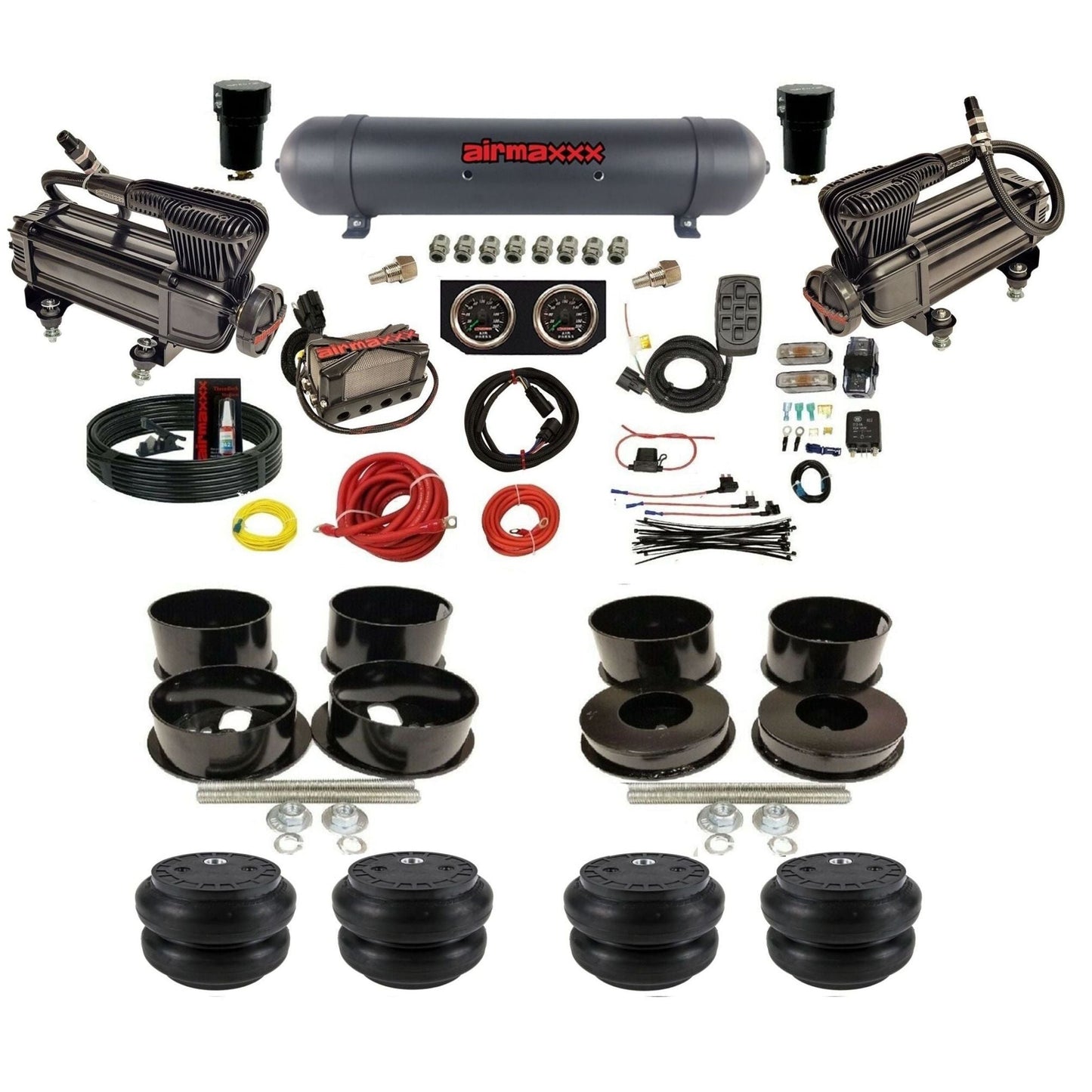 X-series airmaxxx Air Suspension Kit Plug n Play X4 Air Manifold w/Gauges Slam bags & aluminum tank Fits 1971-77 GM KBBDY-XB2-57ABK-X4X7-WK-HFSS7