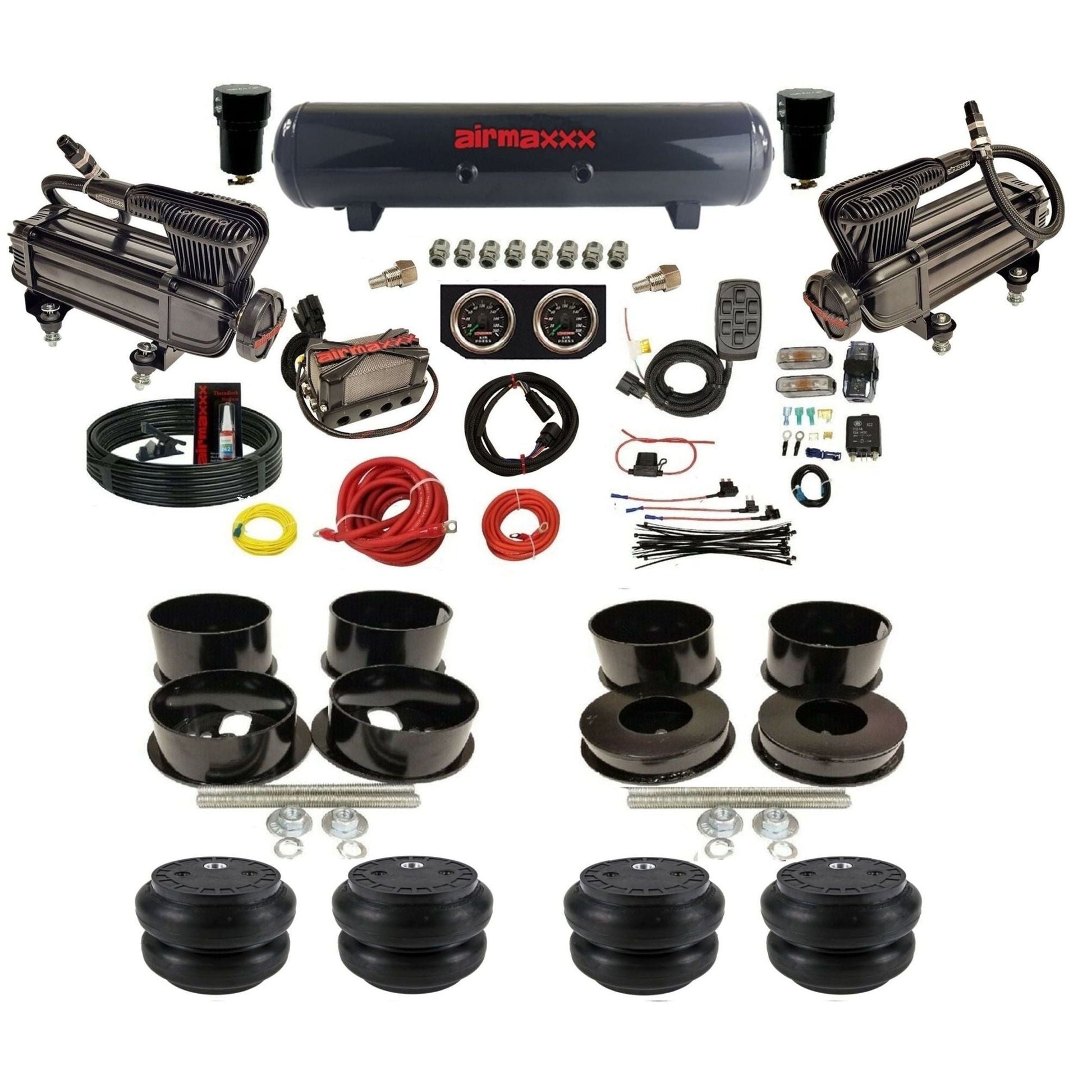 X-series airmaxxx Air Suspension Kit Plug n Play X4 Air Manifold w/Gauges Slam bags & steel tank Fits 1971-77 GM KBBDY-XB2-57S-X4X7-WK-HFSS7