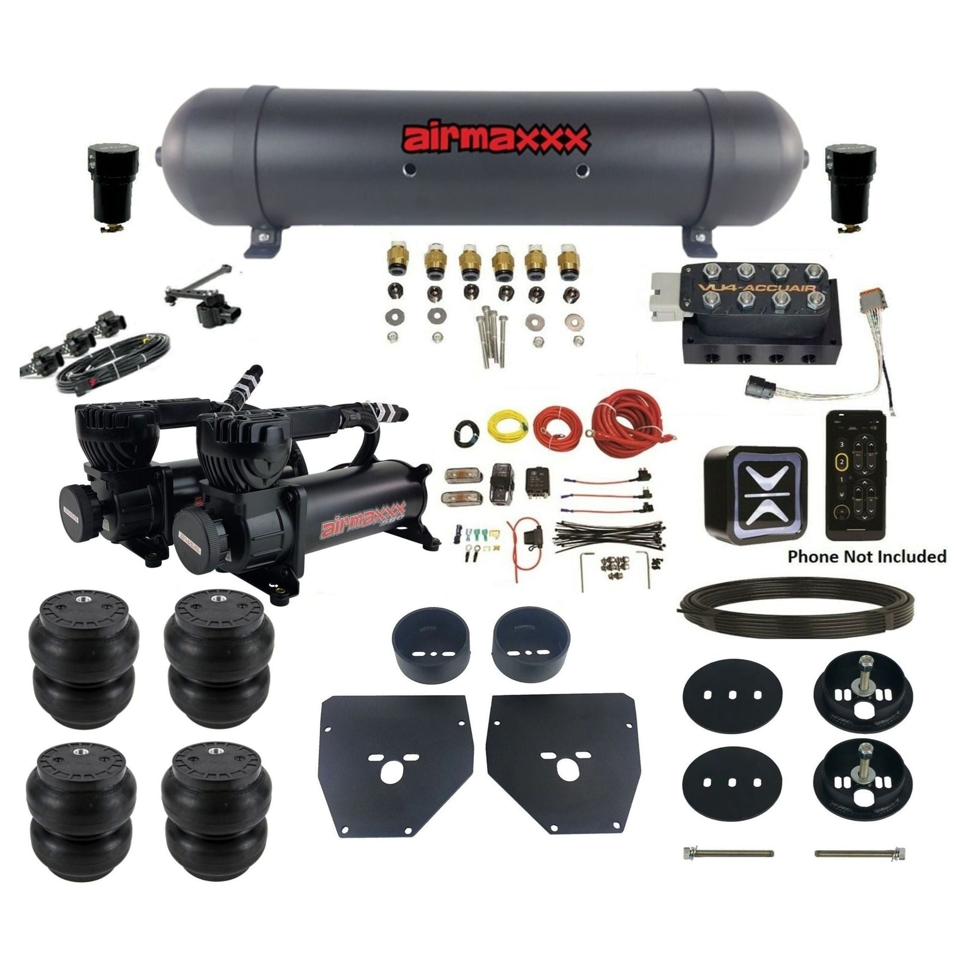 accuair e-level pressure+ vu4 dual 580 black compressors aluminum tank slam bags air ride kit for 1963-1972 chevy c10 KC1063-580B2-57ARW-VU4EHT-WK-HFSS7