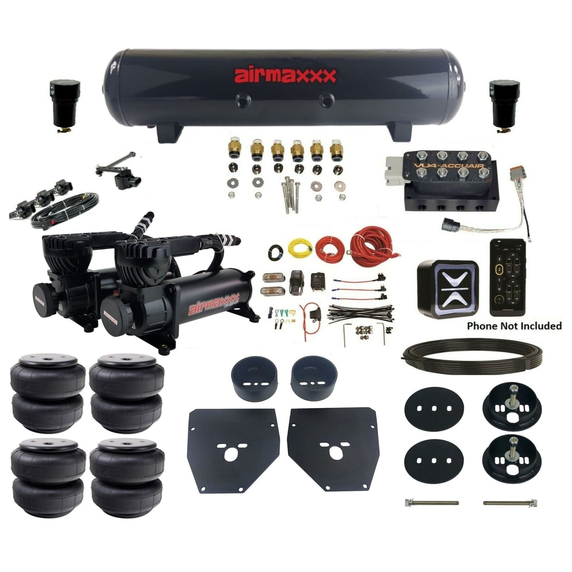 accuair e-level pressure+ vu4 dual 580 black compressors steel tank airlift bags air ride kit for 1963-1972 chevy c10 KC1063-580B2-57S-VU4EHT-WK-HFD26