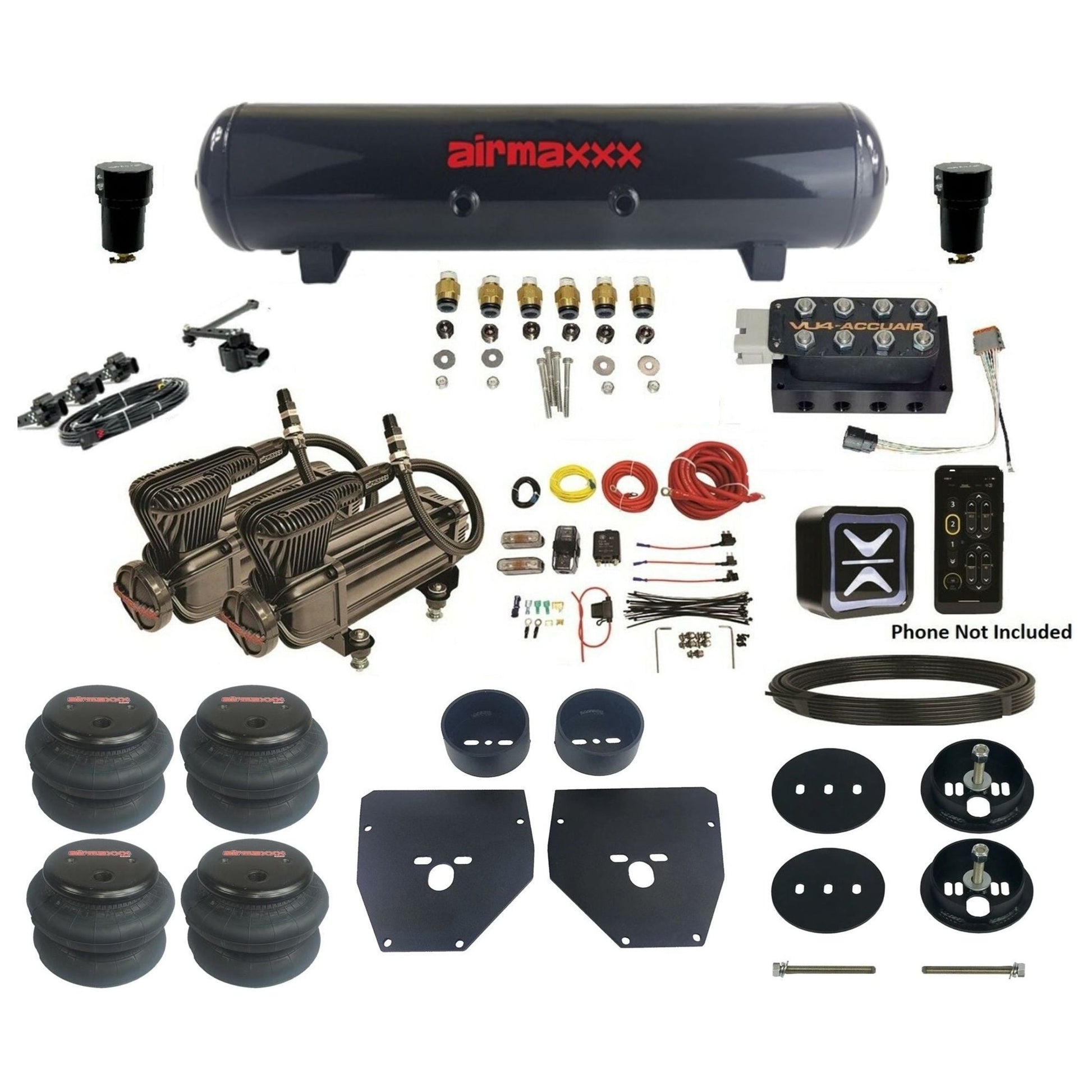 accuair e-level pressure+ vu4 dual x-series compressors steel tank 2600 bags air ride kit for 1963-1972 chevy c10 KC1063-X2B-57S-VU4EHT-WK-HF 