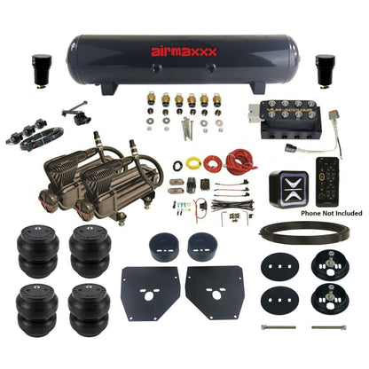 accuair e-level pressure+ vu4 dual x-series compressors steel tank slam bags air ride kit for 1963-1972 chevy c10 KC1063-X2B-57S-VU4EHT-WK-HFSS7