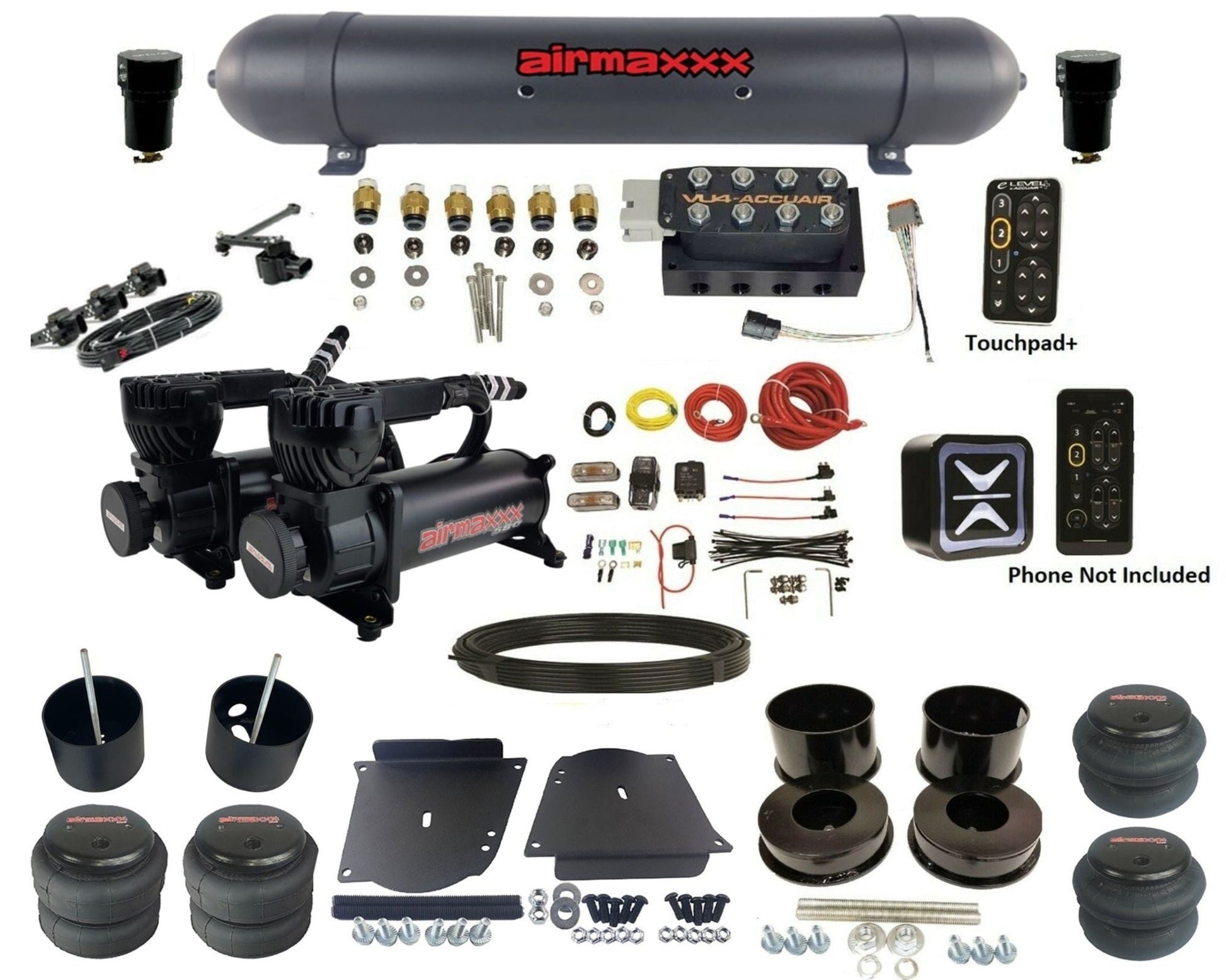 accuair e+ connect height+ vu4 dual 580 black compressors aluminum tank & bags air ride kit for 1964-1972 gm a-body KABDY-580B2-57ABK-VU4EHT-WK-HF