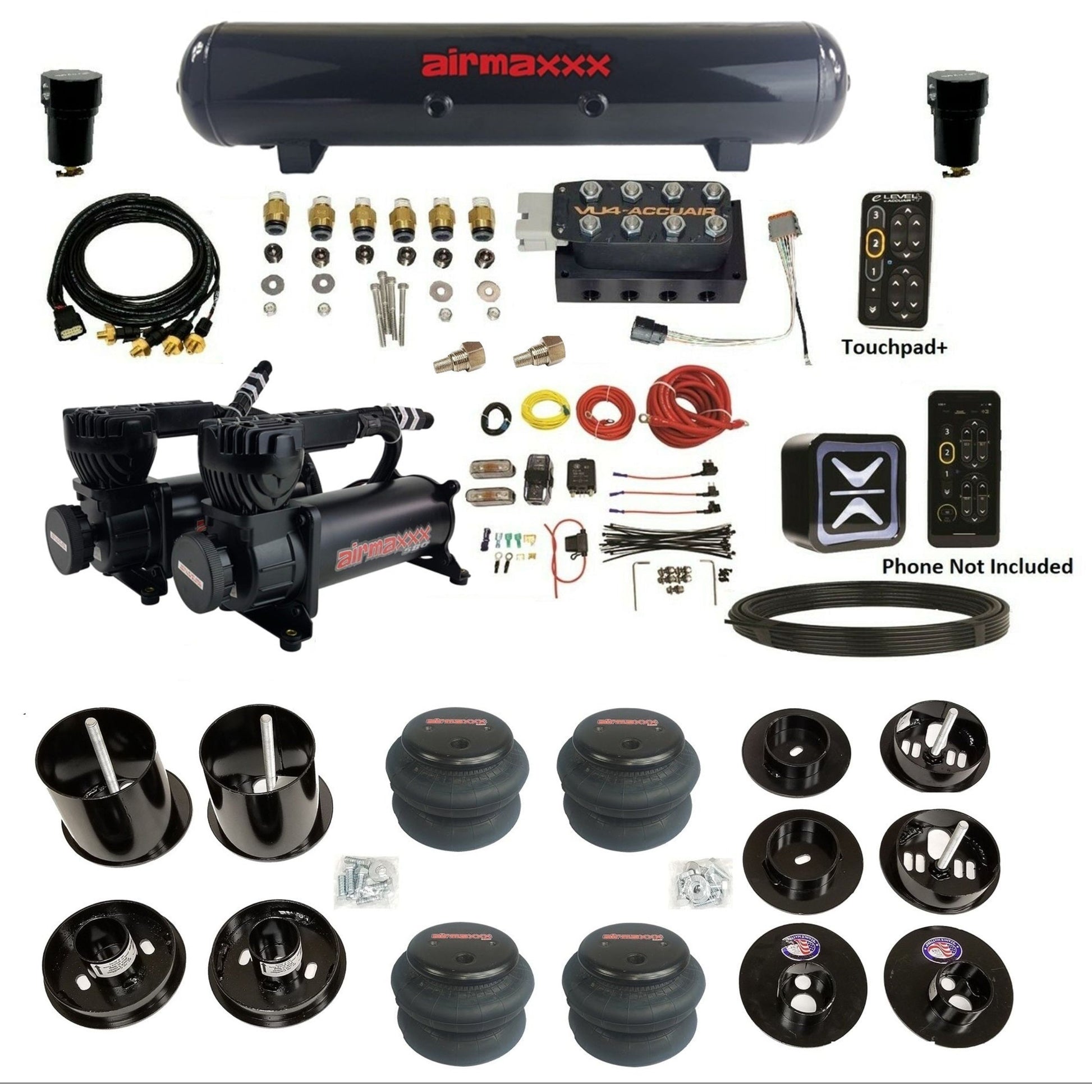 accuair e+ connect height+ vu4 dual 580 black compressors steel tank 2600 bags air ride kit for 1965-1970 cadillac CAD65-580B2-57S-VU4EPT-WK-HF