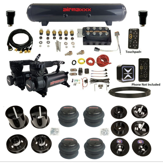 accuair e+ connect height+ vu4 dual 580 black compressors steel tank 2600 bags air ride kit for 1965-1970 cadillac CAD65-580B2-57S-VU4EPT-WK-HF