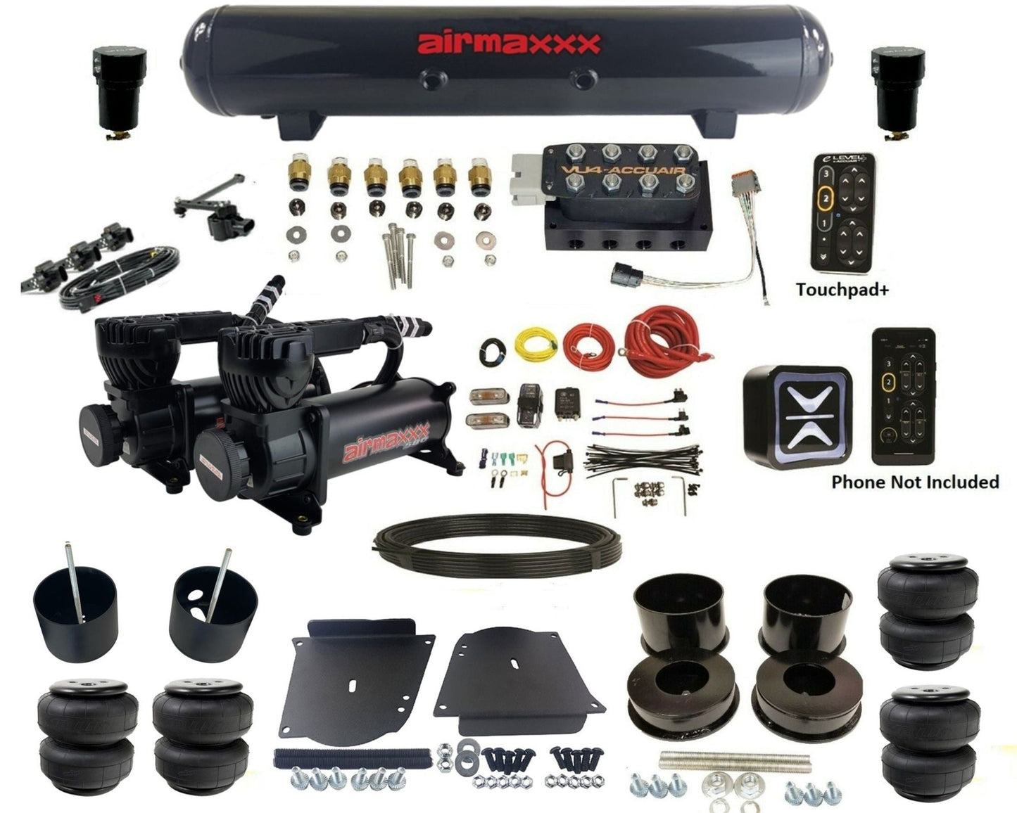 accuair e+ connect height+ vu4 dual 580 black compressors steel tank & airlift bags air ride kit for 1964-1972 gm a-body KABDY-580B2-57S-VU4EHT-WK-HFD25