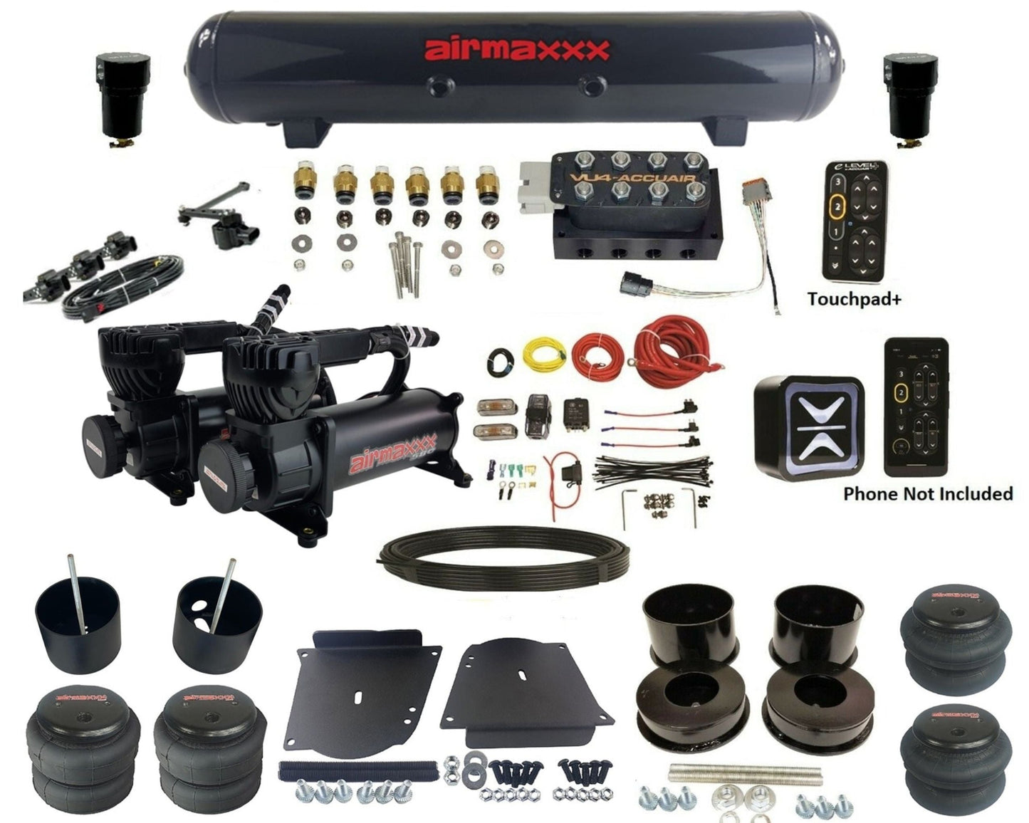 accuair e+ connect height+ vu4 dual 580 black compressors steel tank & bags air ride kit for 1964-1972 gm a-body KABDY-580B2-57S-VU4EHT-WK-HF