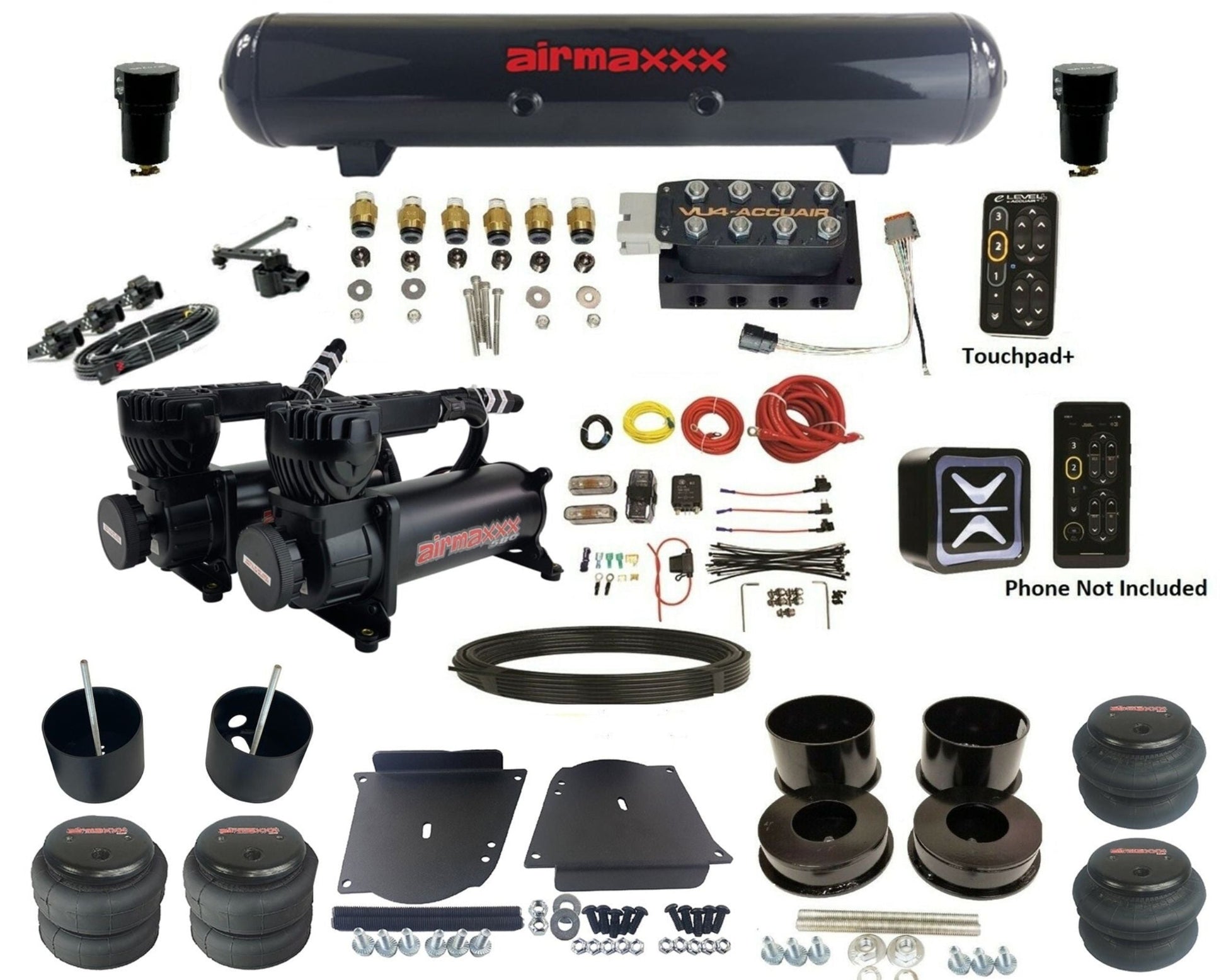 accuair e+ connect height+ vu4 dual 580 black compressors steel tank & bags air ride kit for 1964-1972 gm a-body KABDY-580B2-57S-VU4EHT-WK-HF