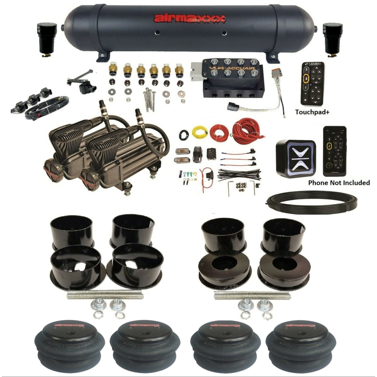 accuair e+ connect height+ vu4 dual x-series compressors 2600 bags aluminum tank air ride kit for 1971-1996 gm b-body KBBDY-X2B-57ABK-VU4EHT-WK-HF