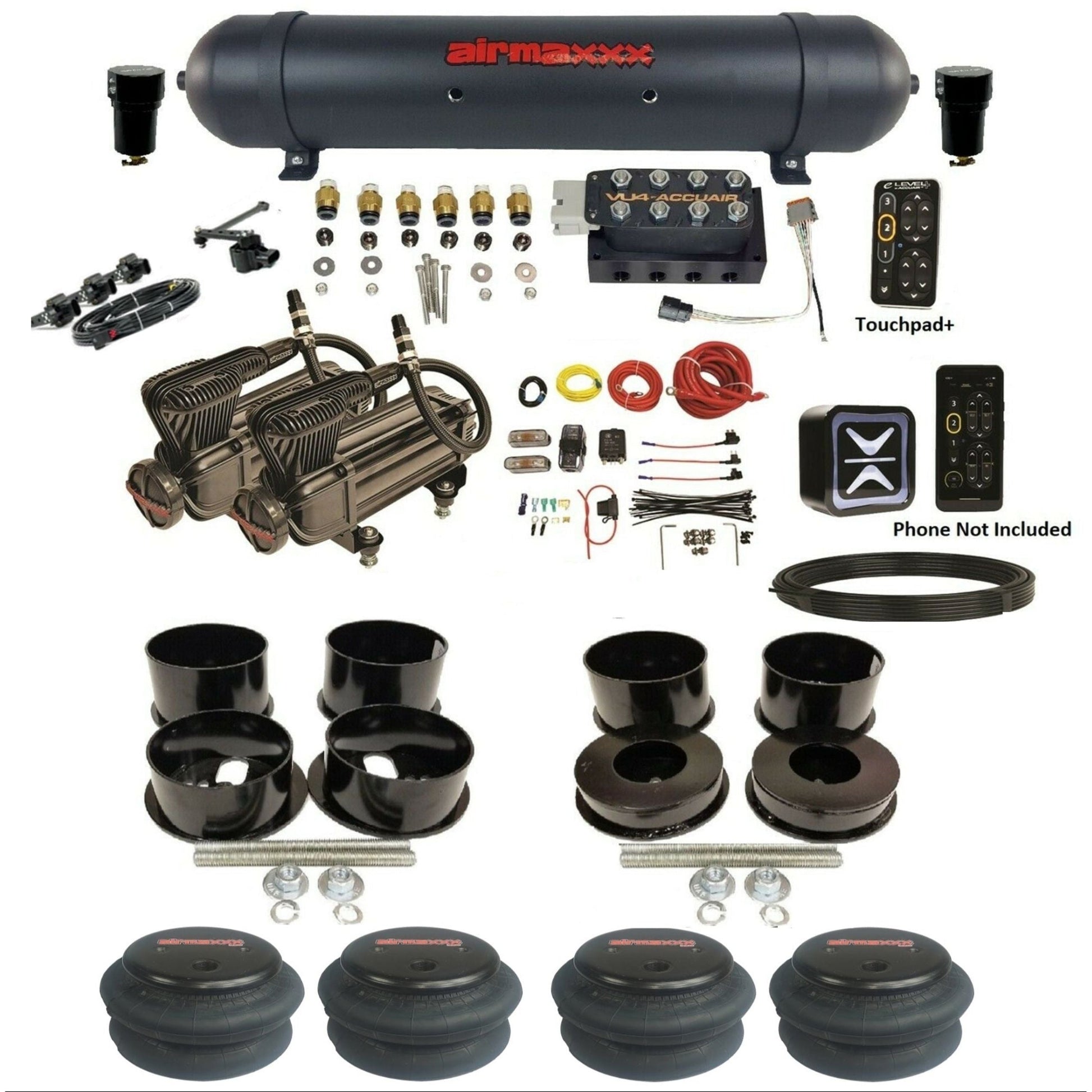 accuair e+ connect height+ vu4 dual x-series compressors 2600 bags aluminum tank air ride kit for 1971-1996 gm b-body KBBDY-X2B-57ABK-VU4EHT-WK-HF